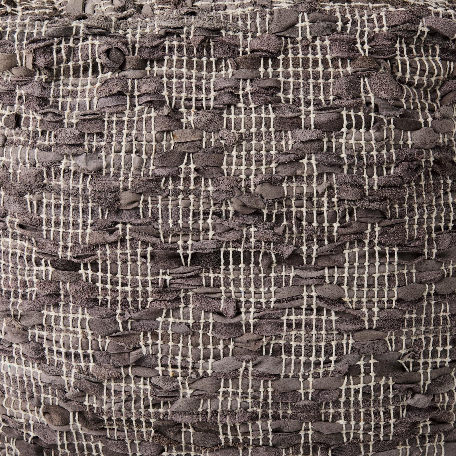 Mercana Falguni Gray Leather and Cotton Patterned Pouf Clearance