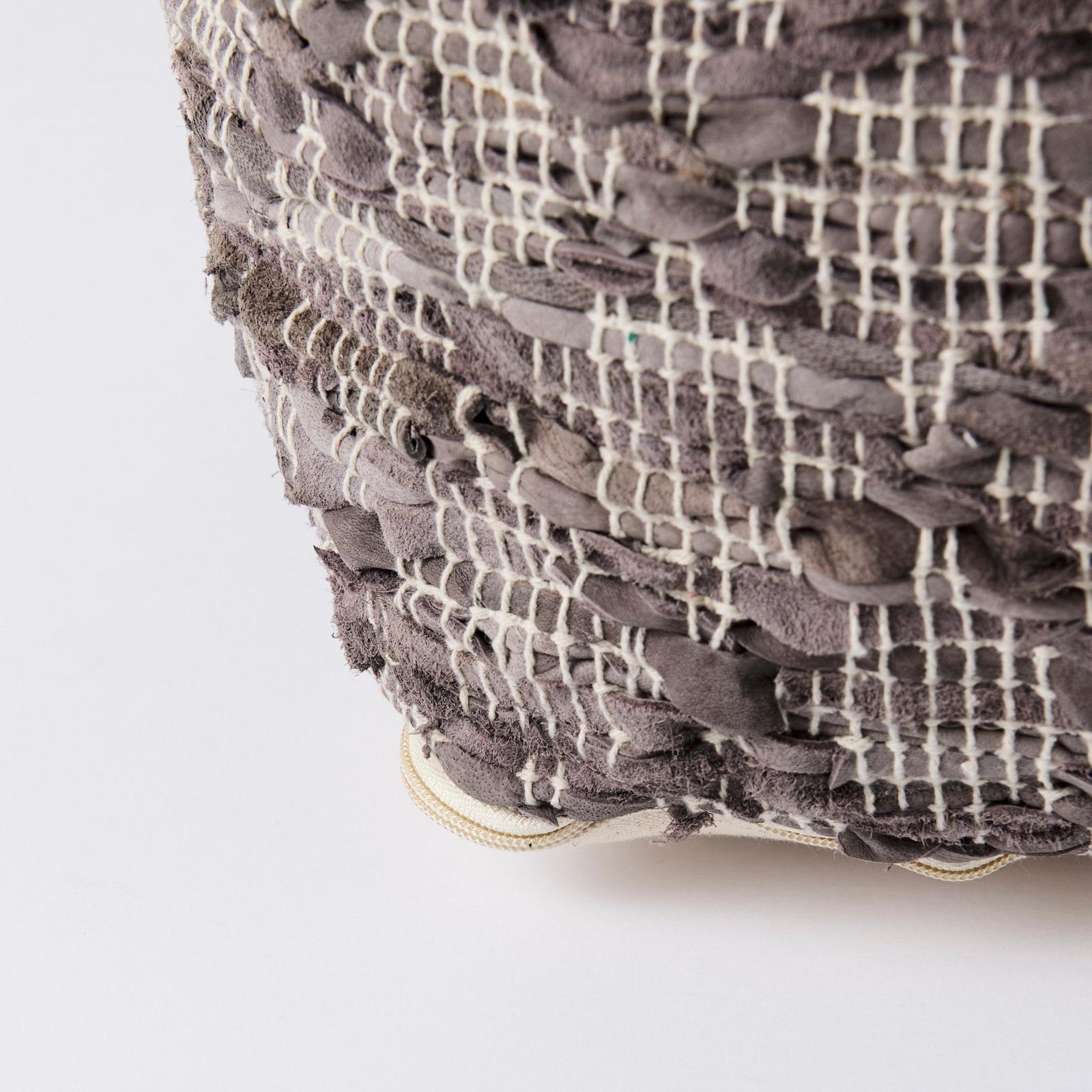 Mercana Falguni Gray Leather and Cotton Patterned Pouf Clearance