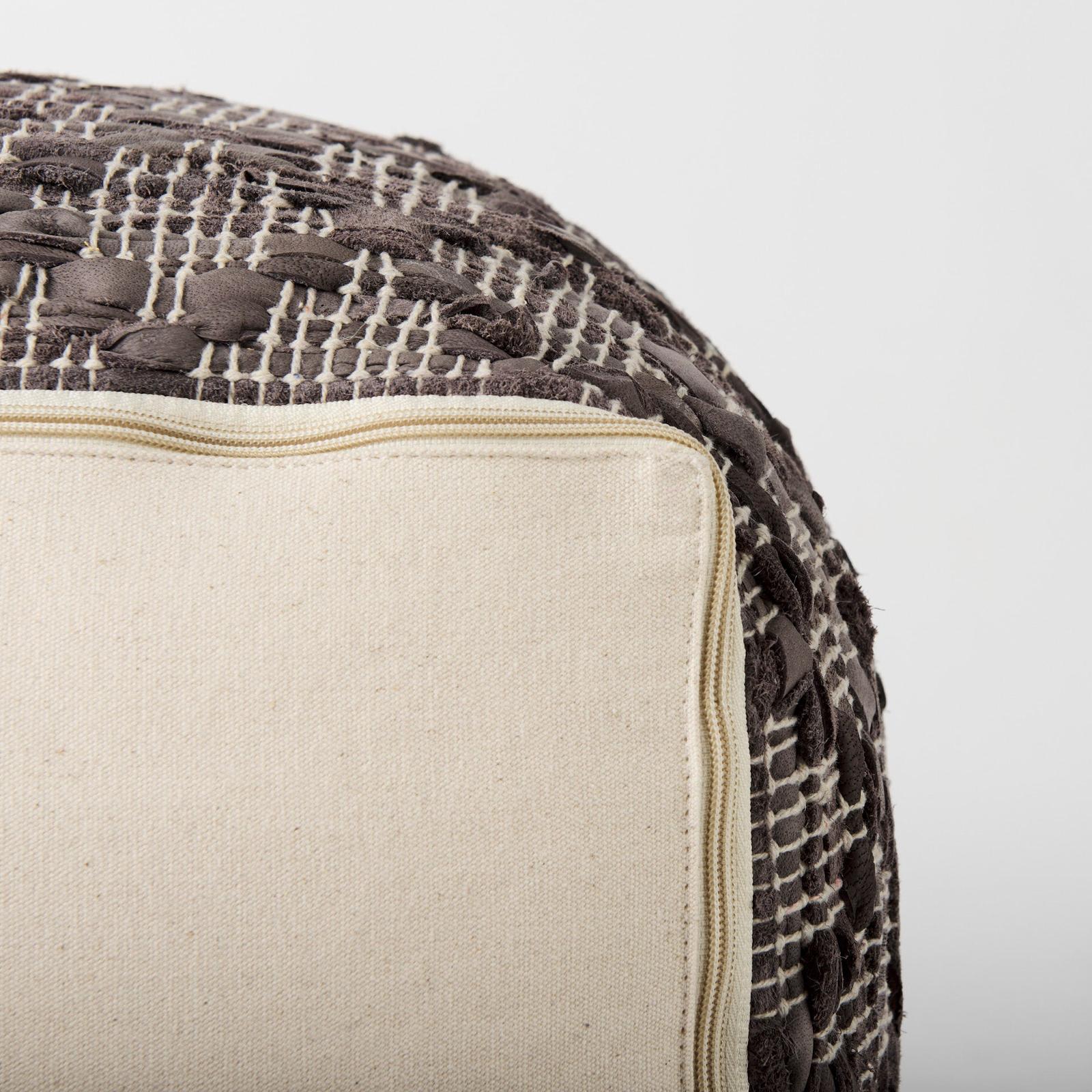Mercana Falguni Gray Leather and Cotton Patterned Pouf Clearance