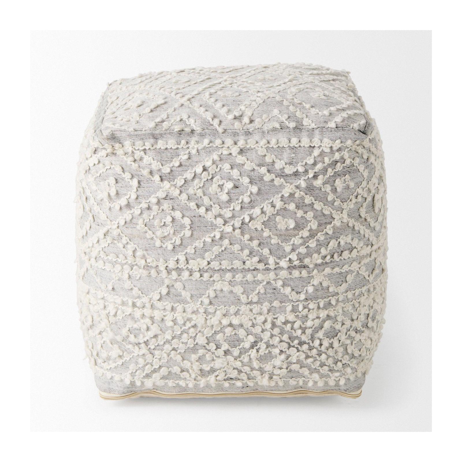 Mercana Farida Light Gray Wool and Polyester Patterned Pouf