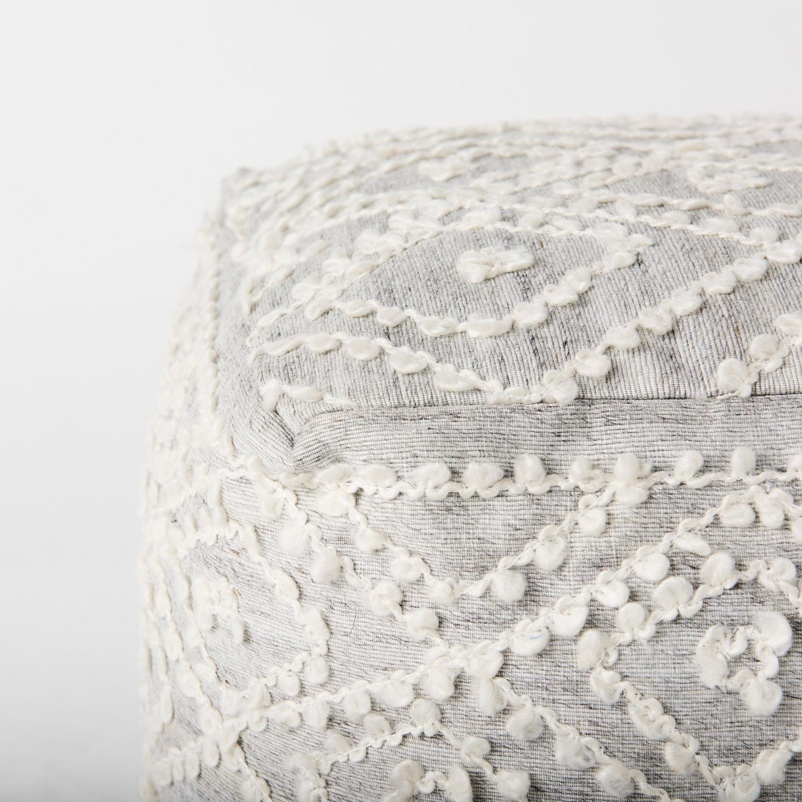 Mercana Farida Light Gray Wool and Polyester Patterned Pouf