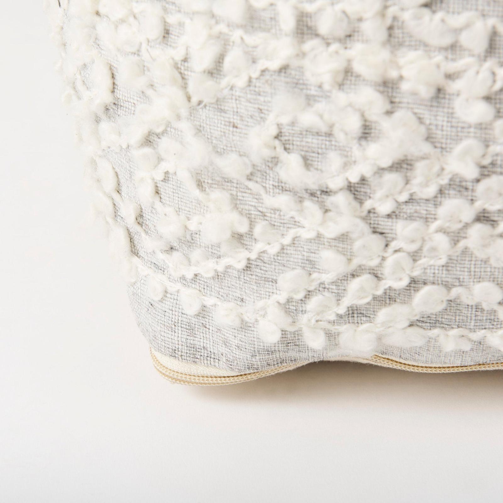 Mercana Farida Light Gray Wool and Polyester Patterned Pouf