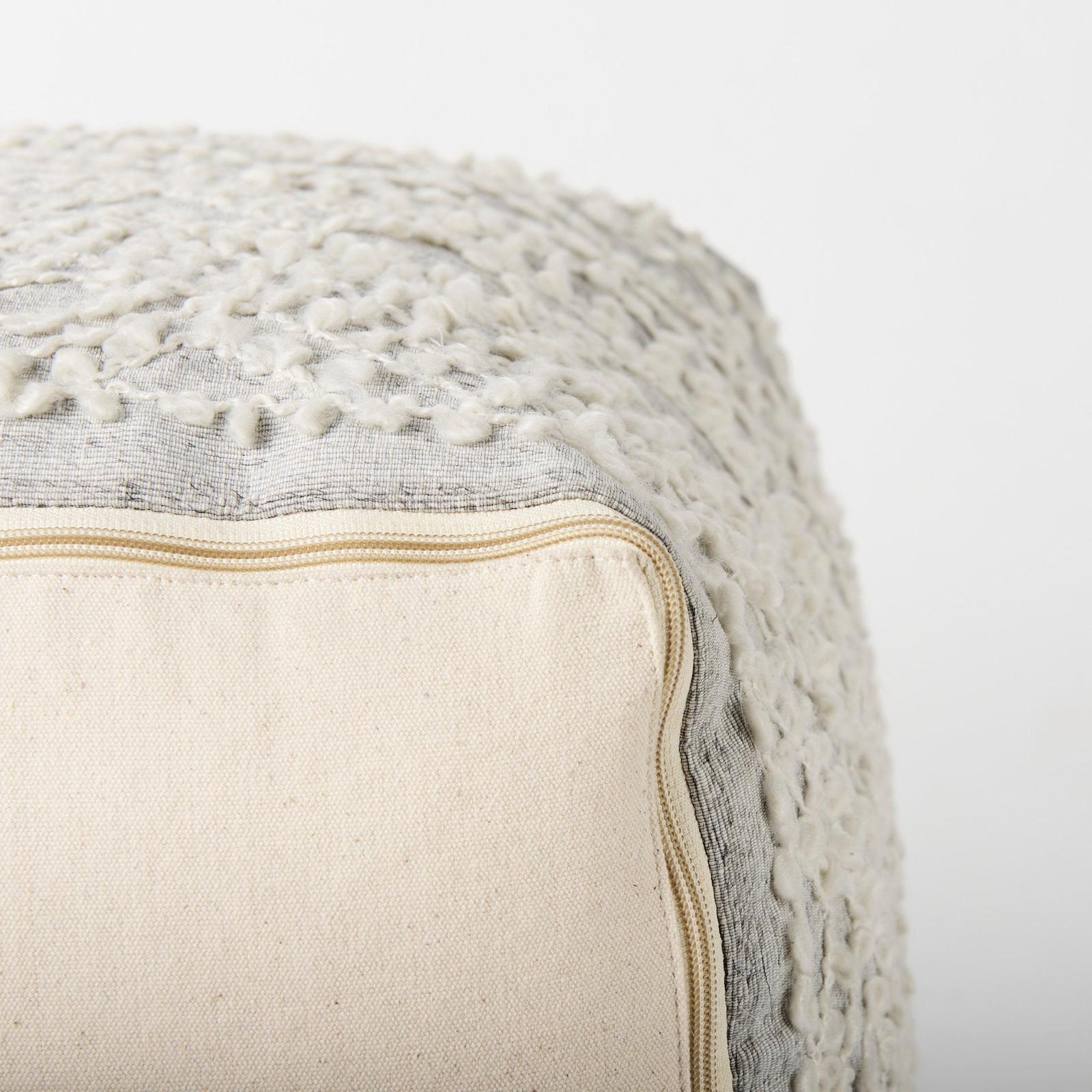Mercana Farida Light Gray Wool and Polyester Patterned Pouf