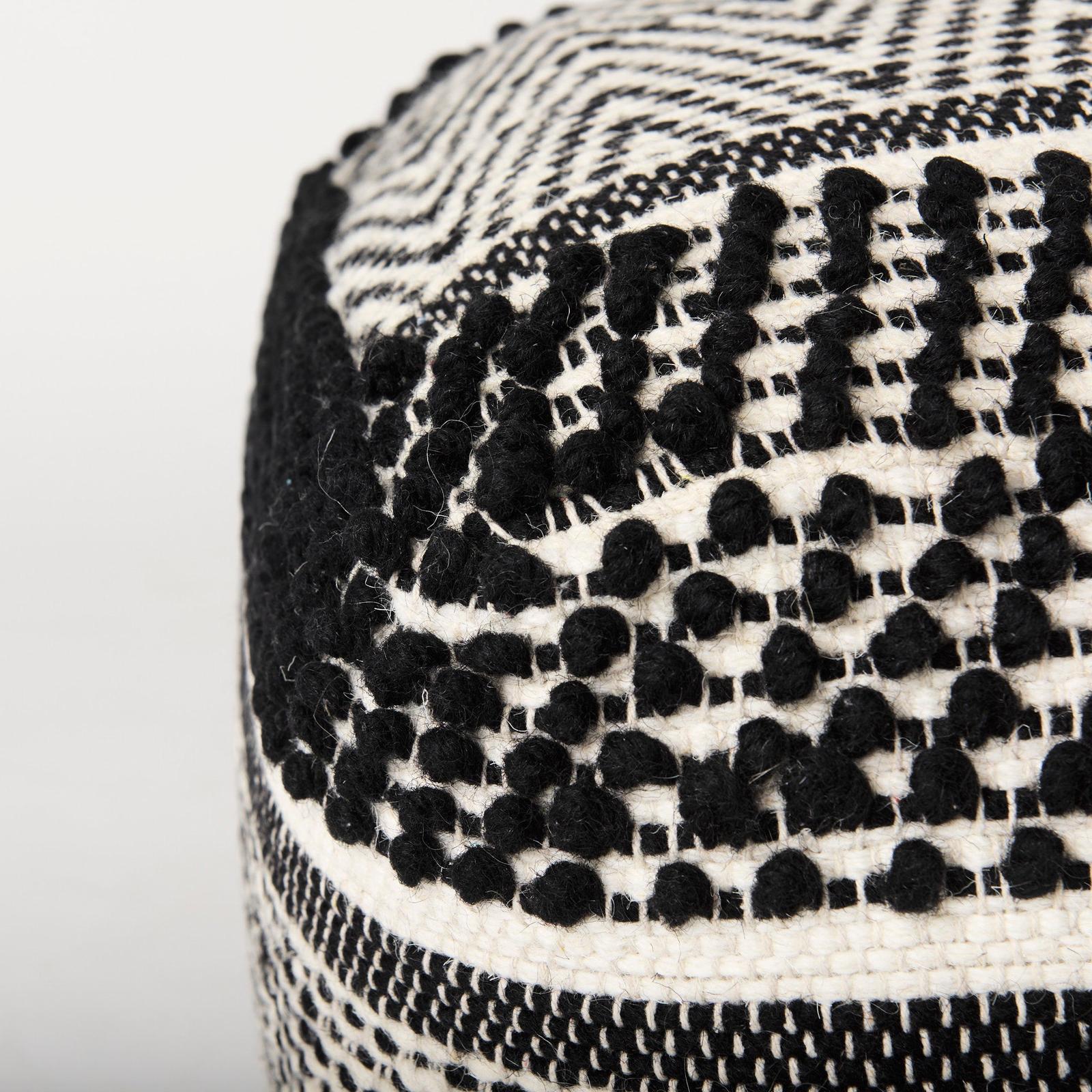 Mercana Garima Black/White Wool and Cotton Patterned Pouf Clearance