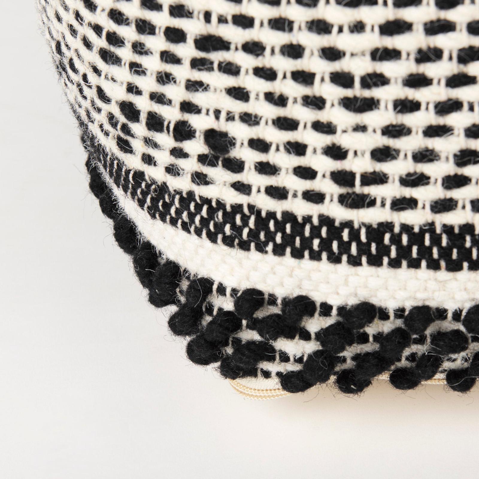 Mercana Garima Black/White Wool and Cotton Patterned Pouf Clearance