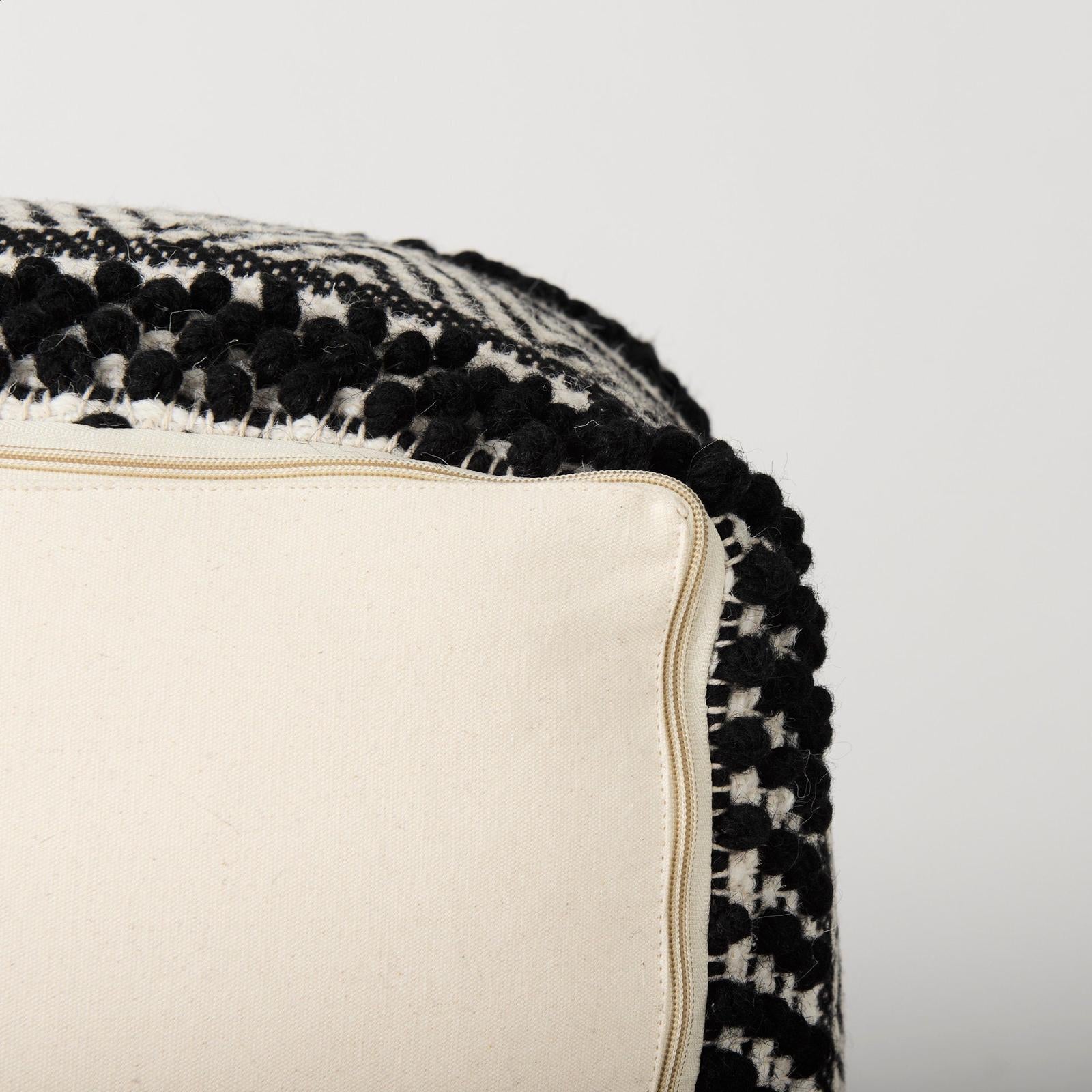 Mercana Garima Black/White Wool and Cotton Patterned Pouf Clearance
