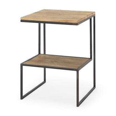 Mercana Ronin 22"H 2-Tier Wood w/ Black Metal Accent Table
