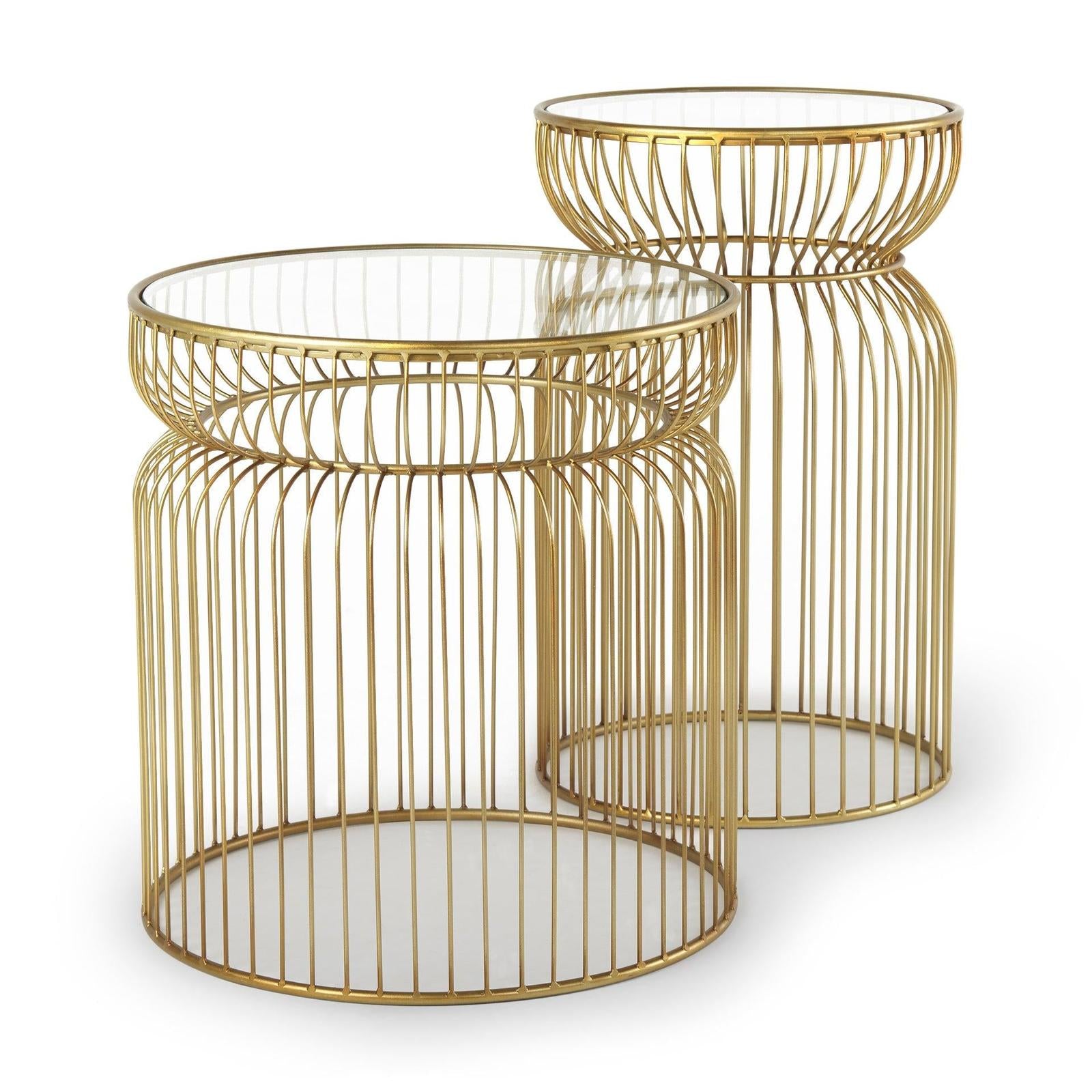 Mercana Shani Round Metal w/ Glass Accent Tables- Set of 2 Clearance