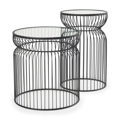 Mercana Shani Round Metal w/ Glass Accent Tables- Set of 2 Clearance