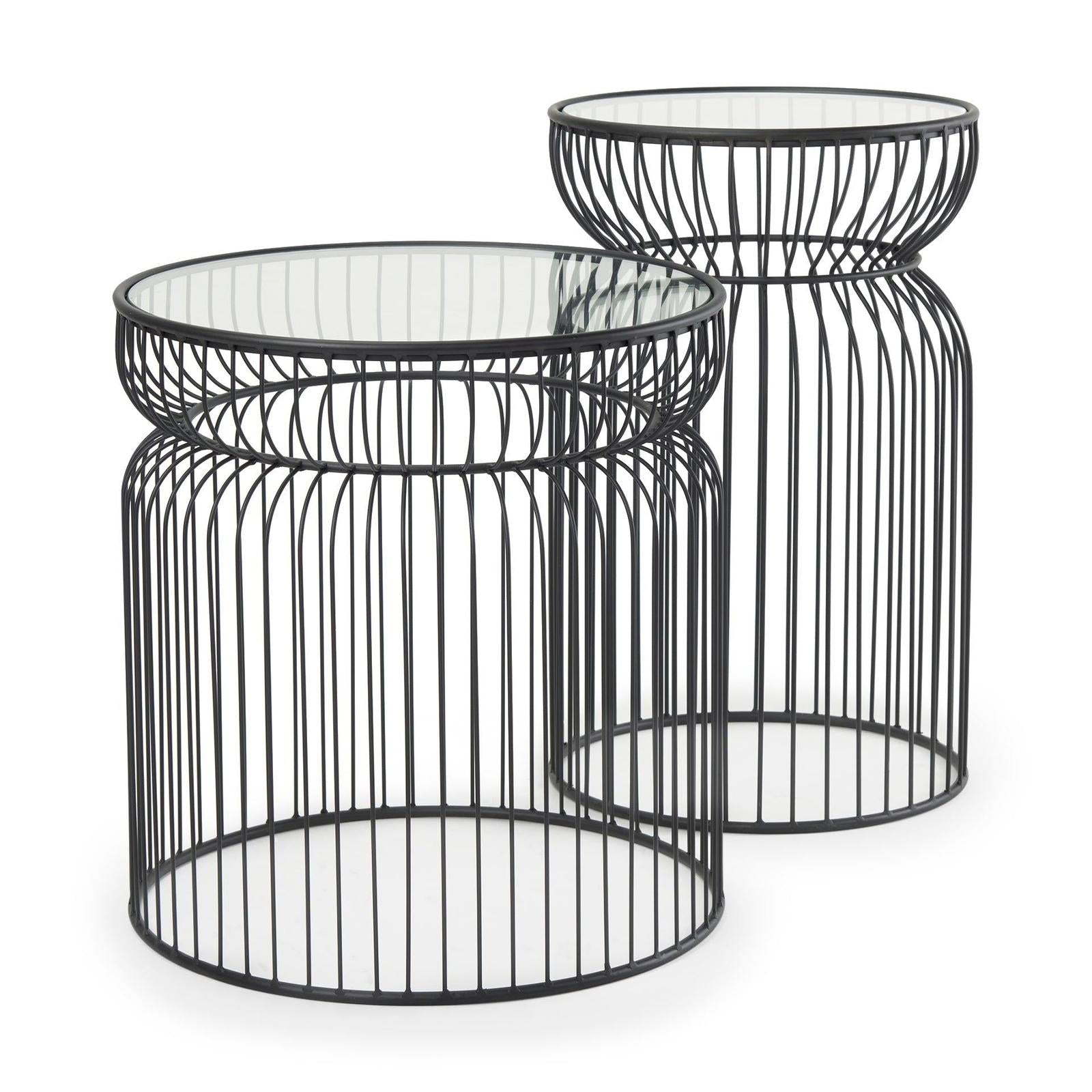 Mercana Shani Round Metal w/ Glass Accent Tables- Set of 2 Clearance