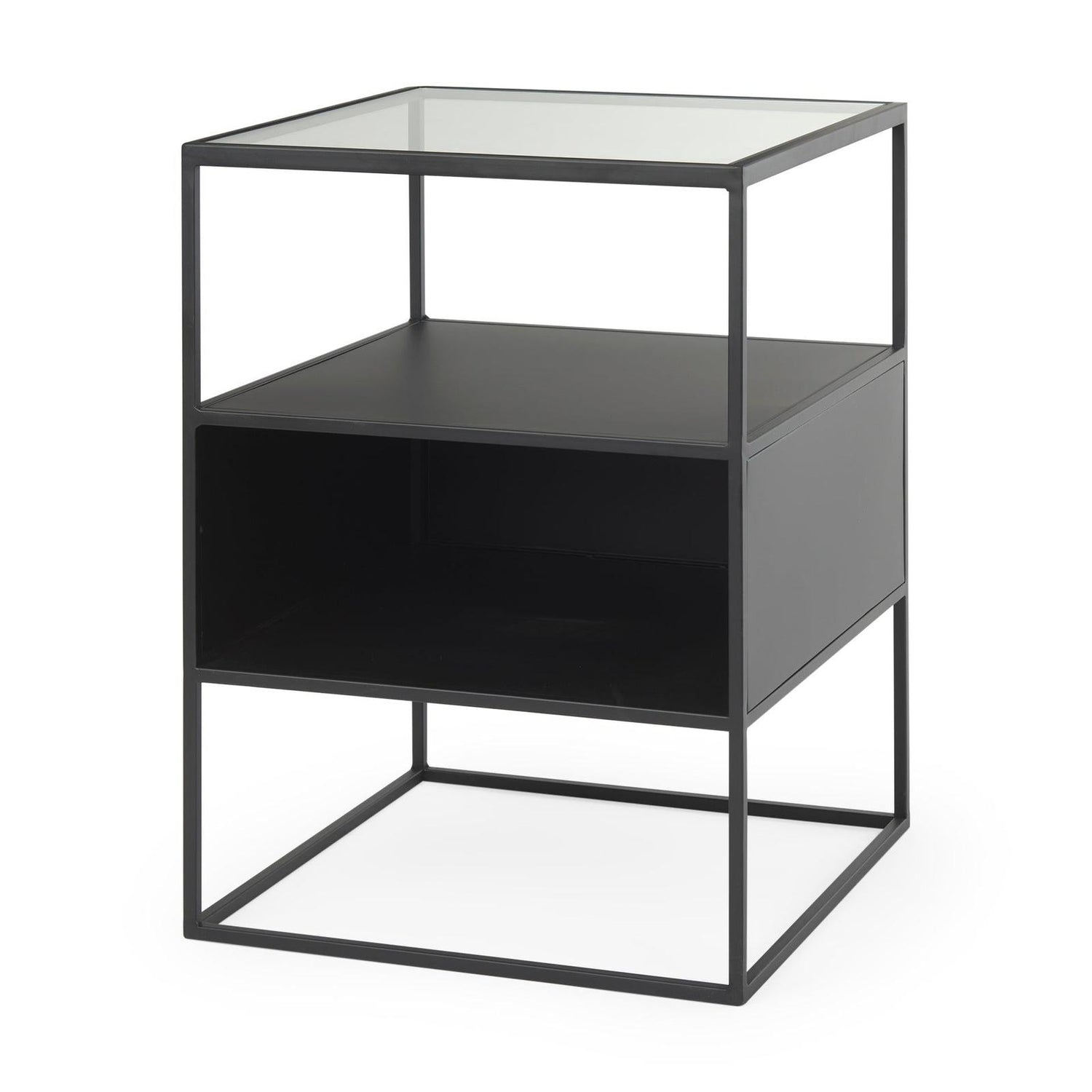 Mercana Samson Side Table Matte Black Metal and Glass