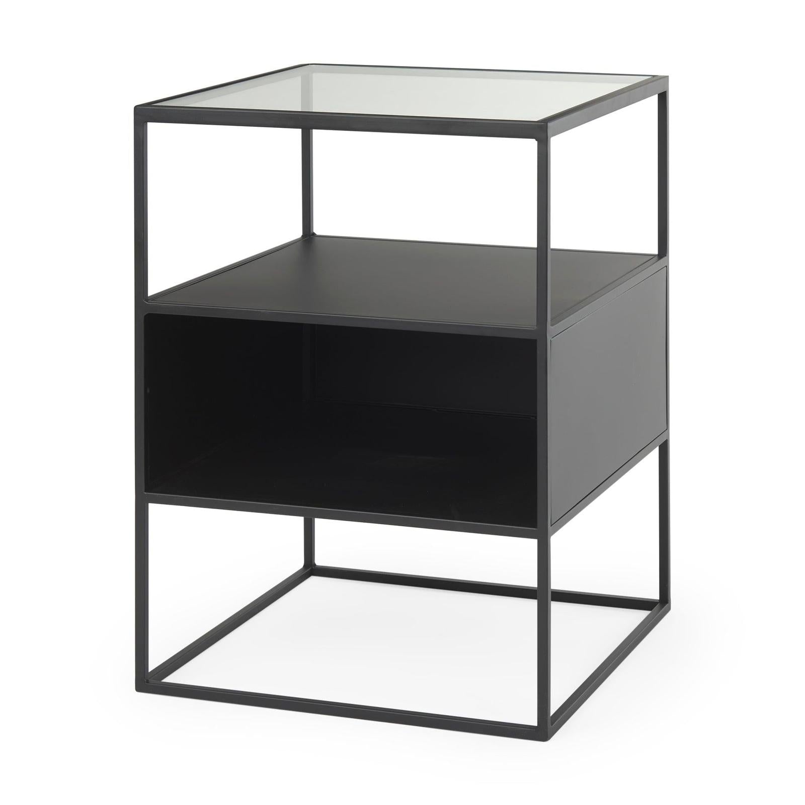 Mercana Samson Side Table Matte Black Metal and Glass