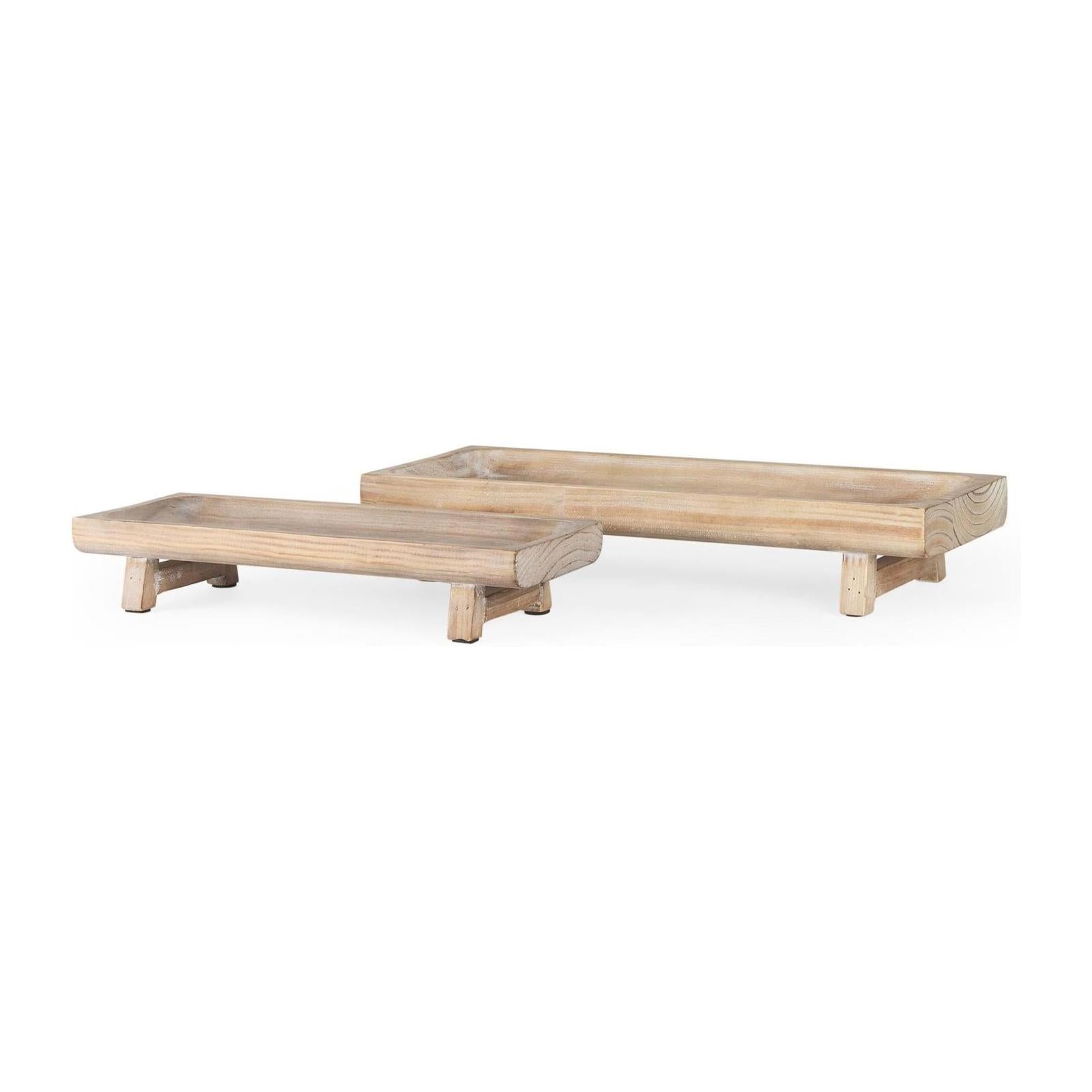 Mercana Carver White Washed Wood Trays- Set of 2