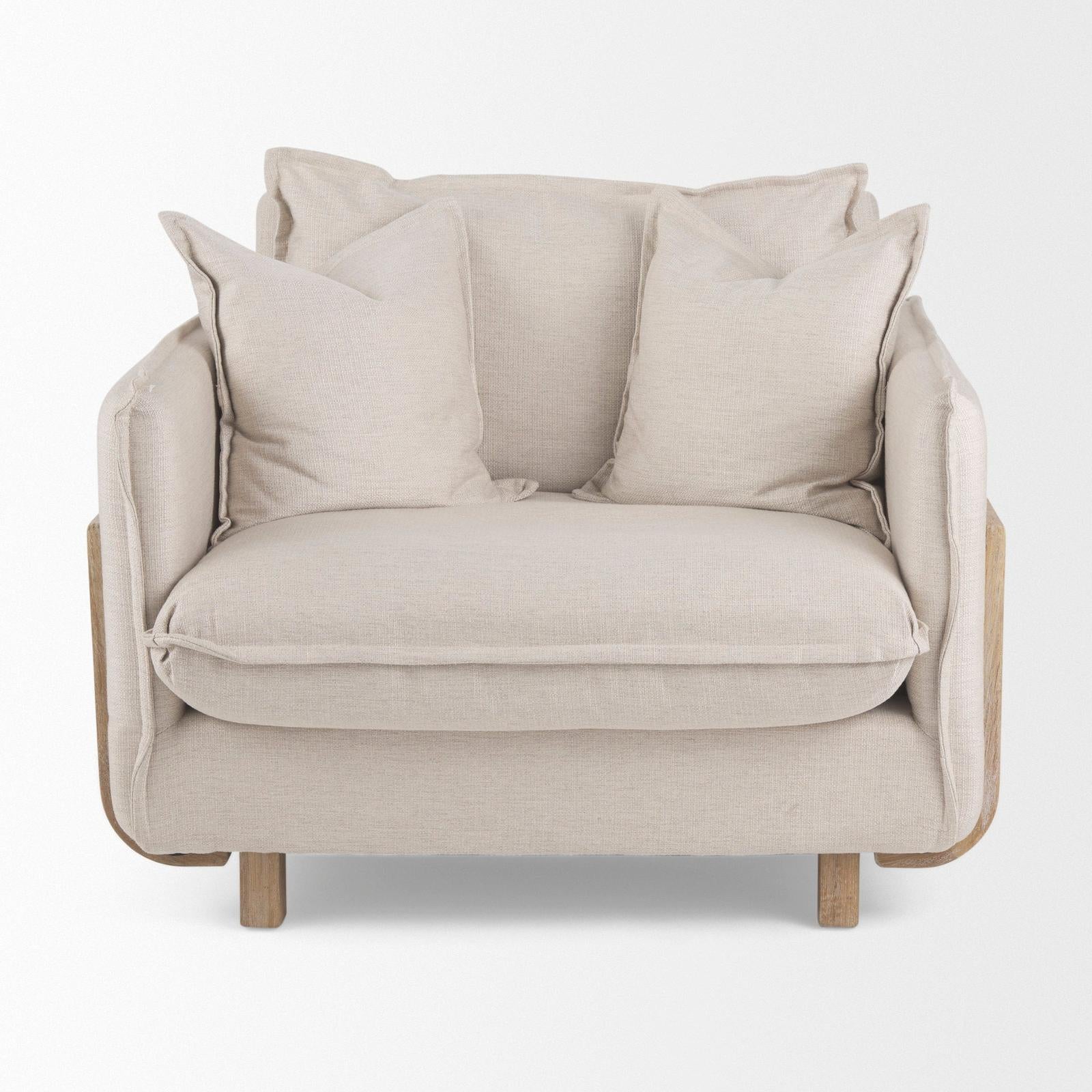 Mercana Roy Upholstered and Brown Wood Frame Arm Chair Clearance