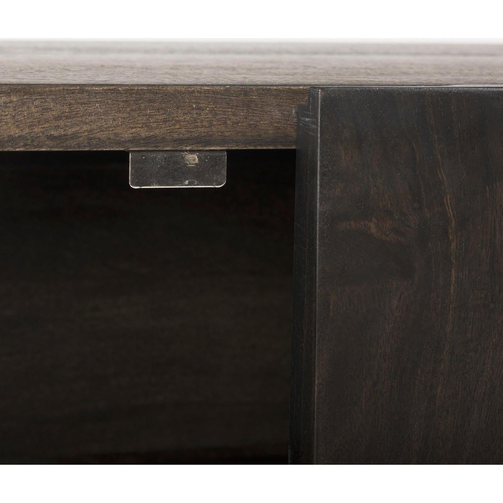 Mercana Darwin Brown Solid Wood Gold Metal Base 4 Cabinet Door Sideboard
