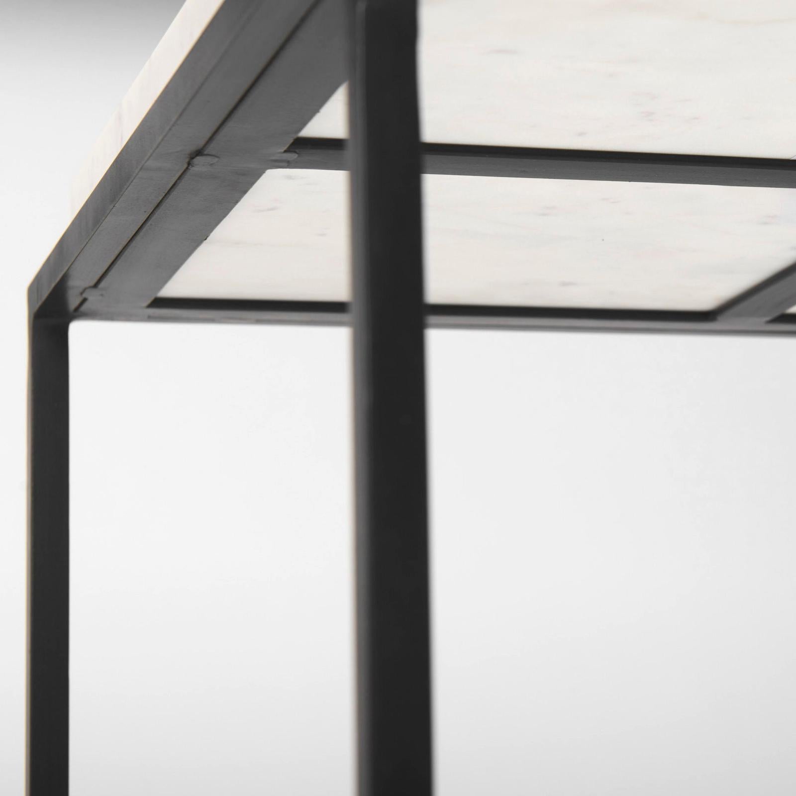 Mercana Nathan Square Top White Marble and Black Metal End/Side Table Clearance