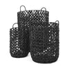 Mercana Lola Black Water Hyacinth Zig Zag Weave Round Basket W/ Handles - Set of 3 Clearance