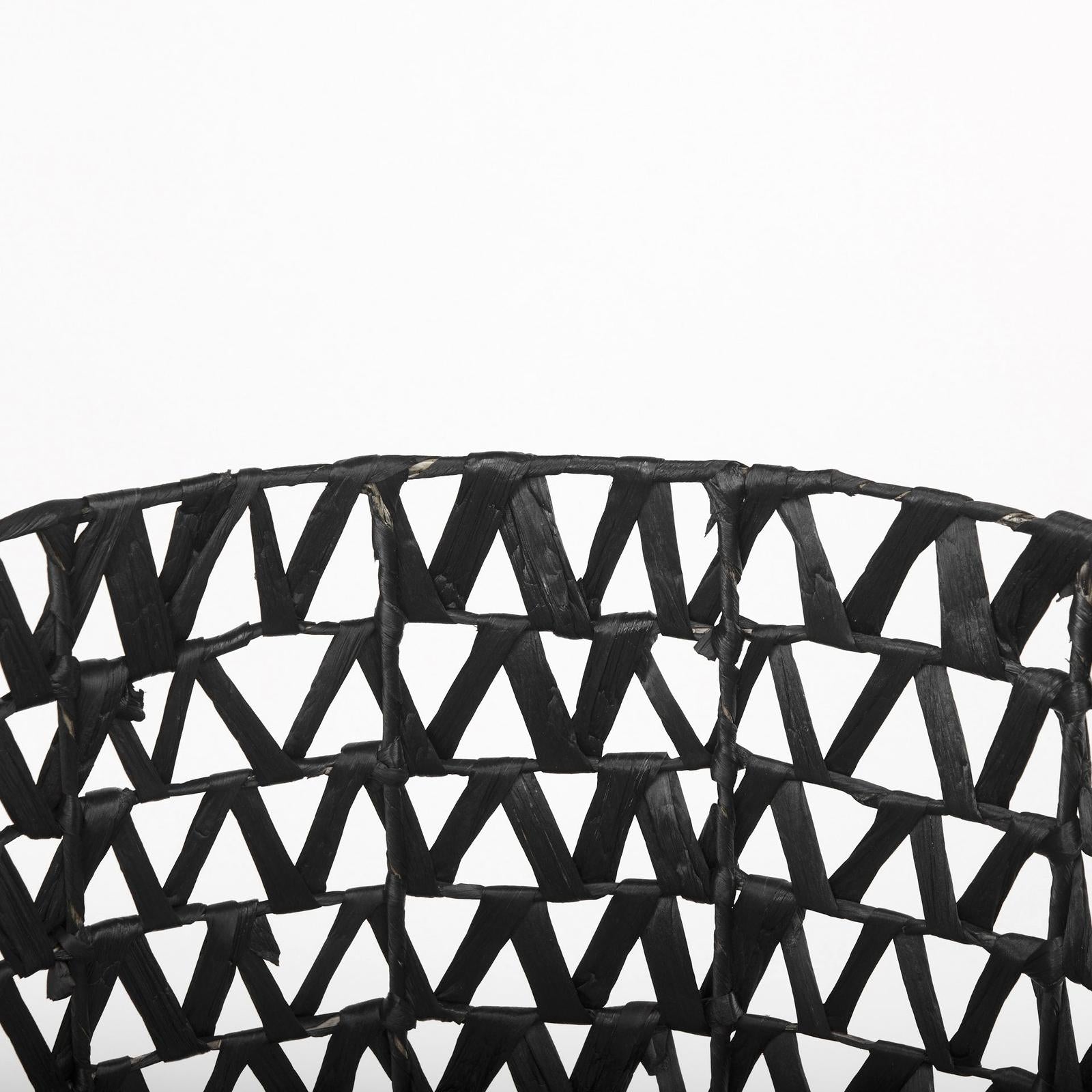 Mercana Lola Black Water Hyacinth Zig Zag Weave Round Basket W/ Handles - Set of 3 Clearance