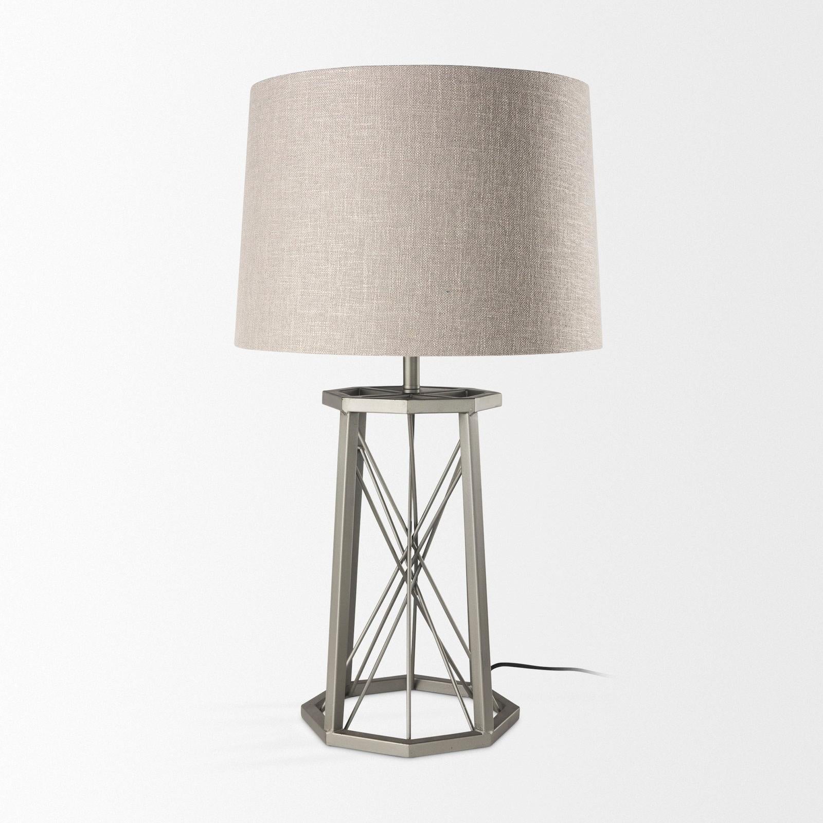 Mercana Raen Gray Metal Octagonal Base w/Beige Shade Table Lamp Clearance