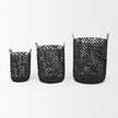Mercana Lola Black Water Hyacinth Zig Zag Weave Round Basket W/ Handles - Set of 3 Clearance