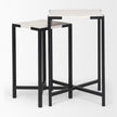 Mercana Lucas White Marble W/Black Iron Frame Accent Tables- Set of 2