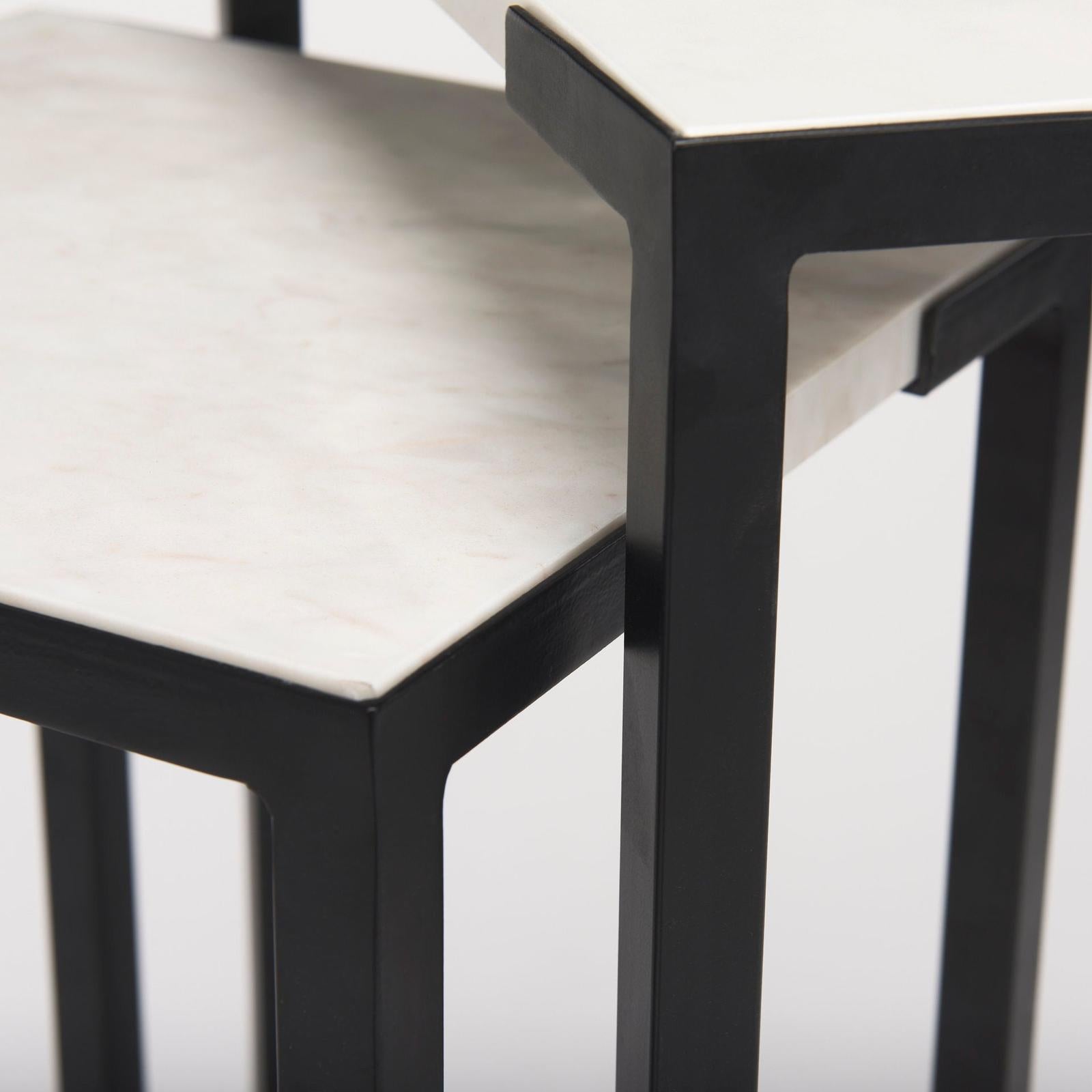 Mercana Lucas White Marble W/Black Iron Frame Accent Tables- Set of 2