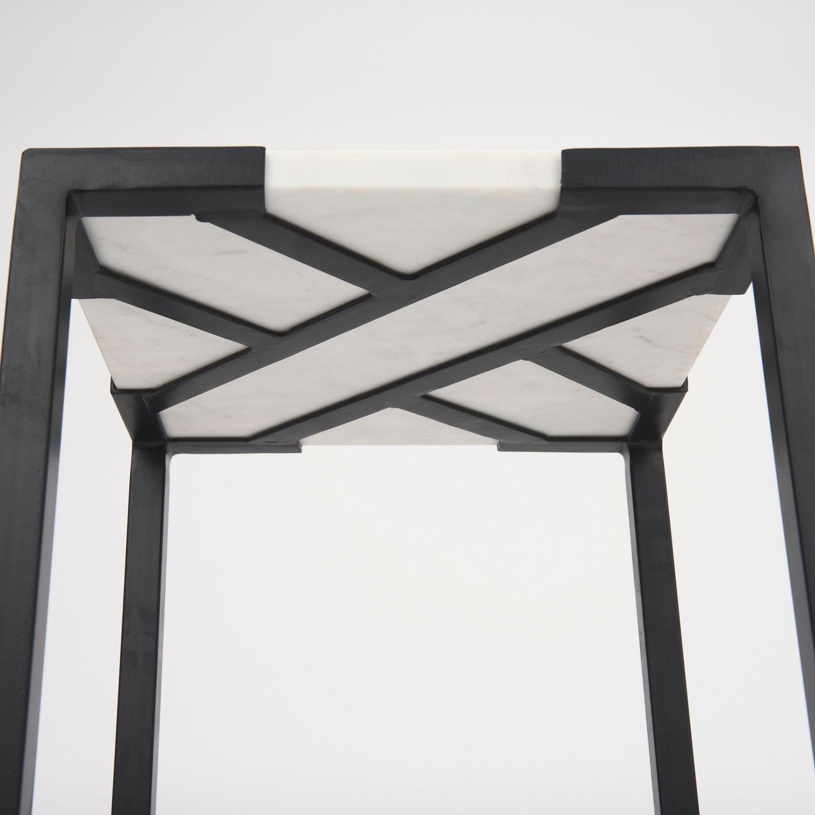 Mercana Lucas White Marble W/Black Iron Frame Accent Tables- Set of 2
