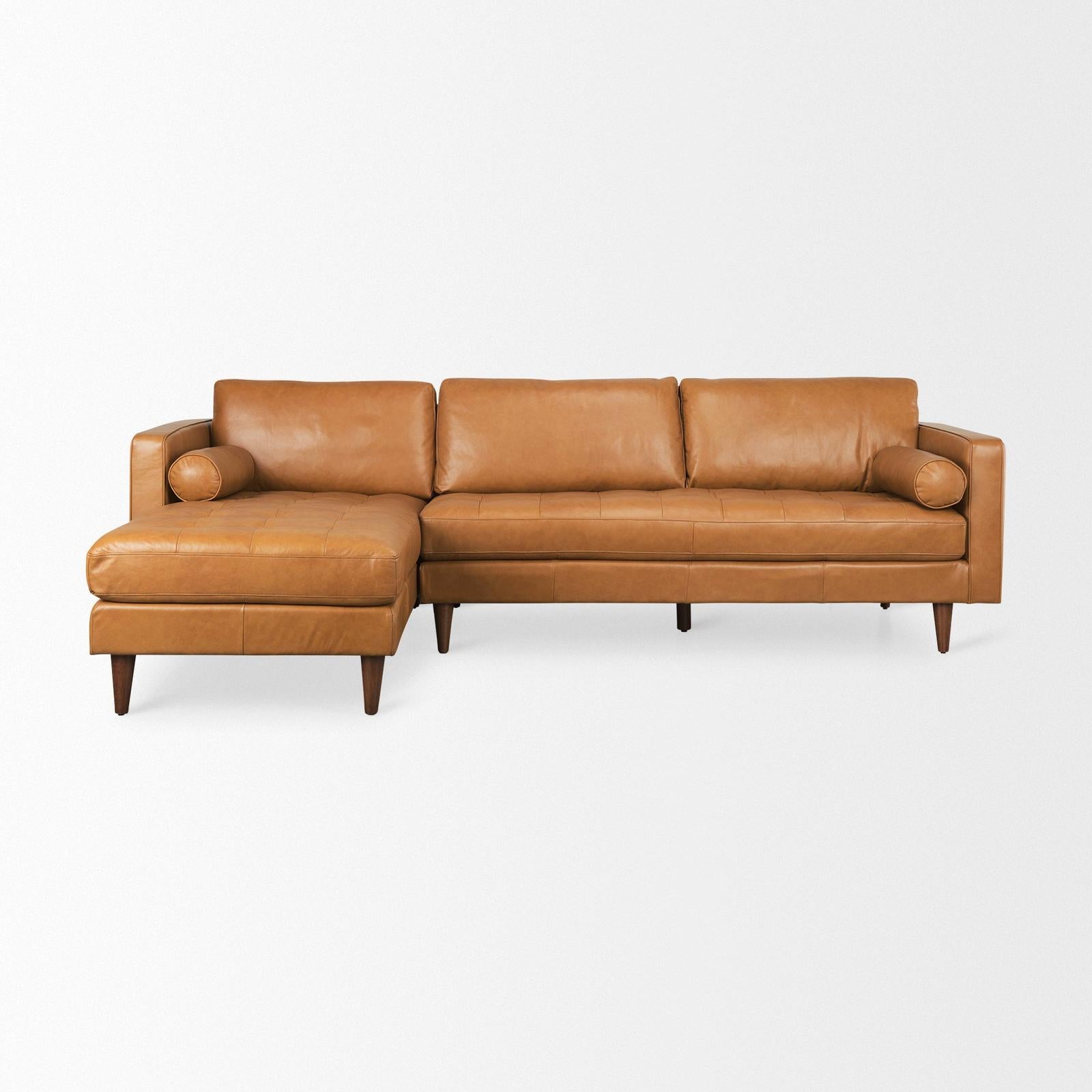 Mercana Svend Tan Leather Chaise Sectional Clearance