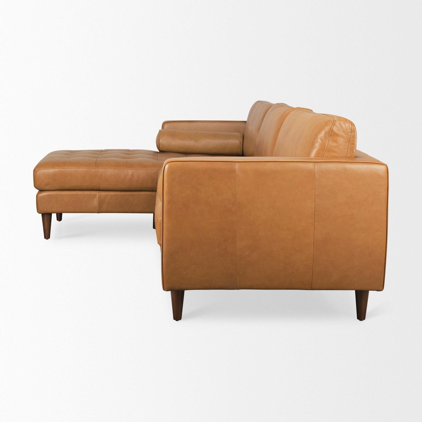 Mercana Svend Tan Leather Chaise Sectional Clearance
