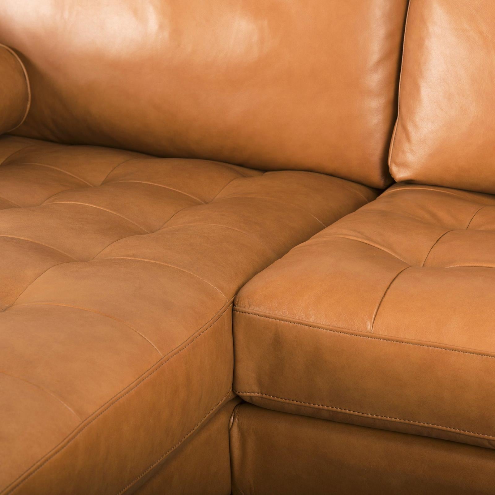 Mercana Svend Tan Leather Chaise Sectional Clearance