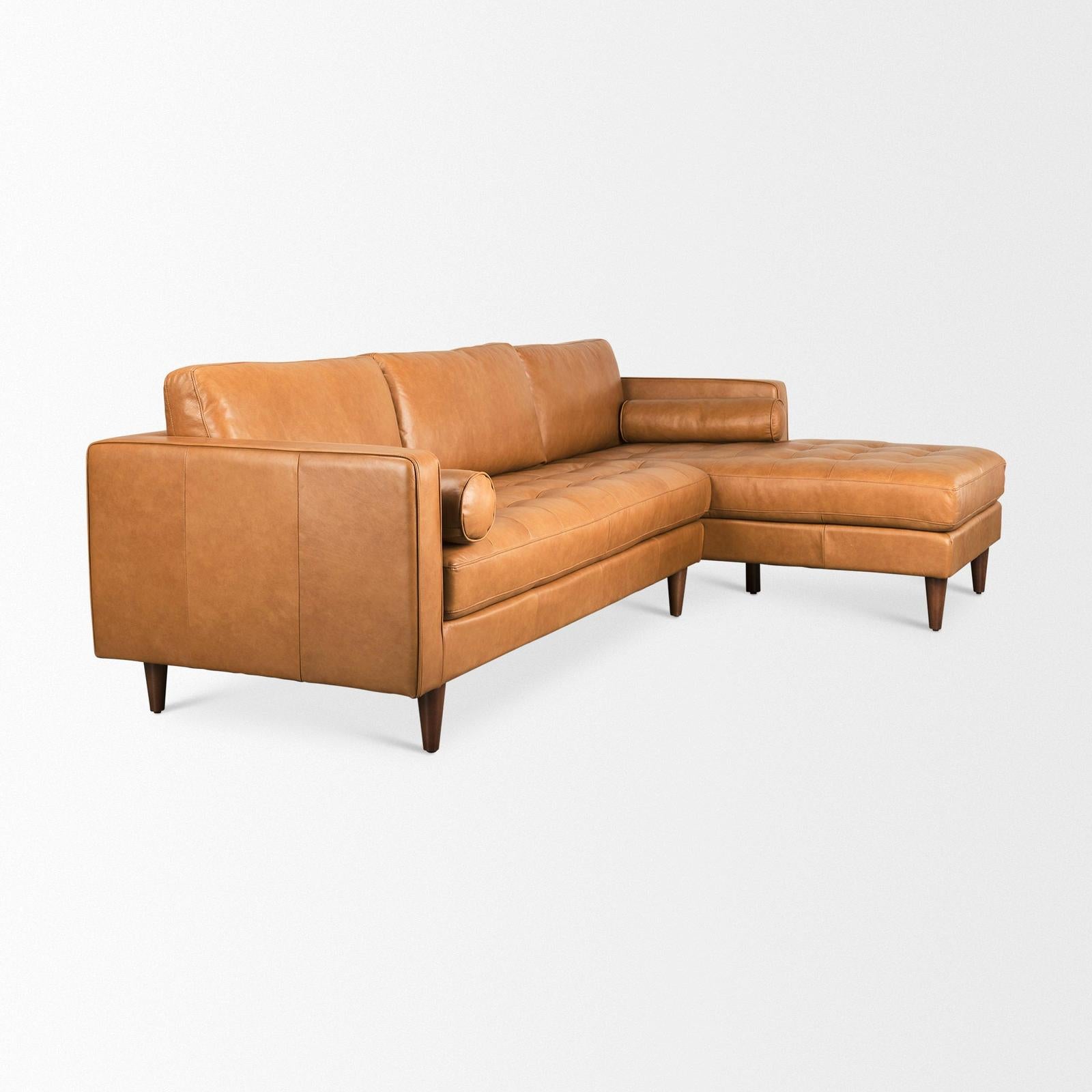 Mercana Svend Tan Leather Chaise Sectional Clearance