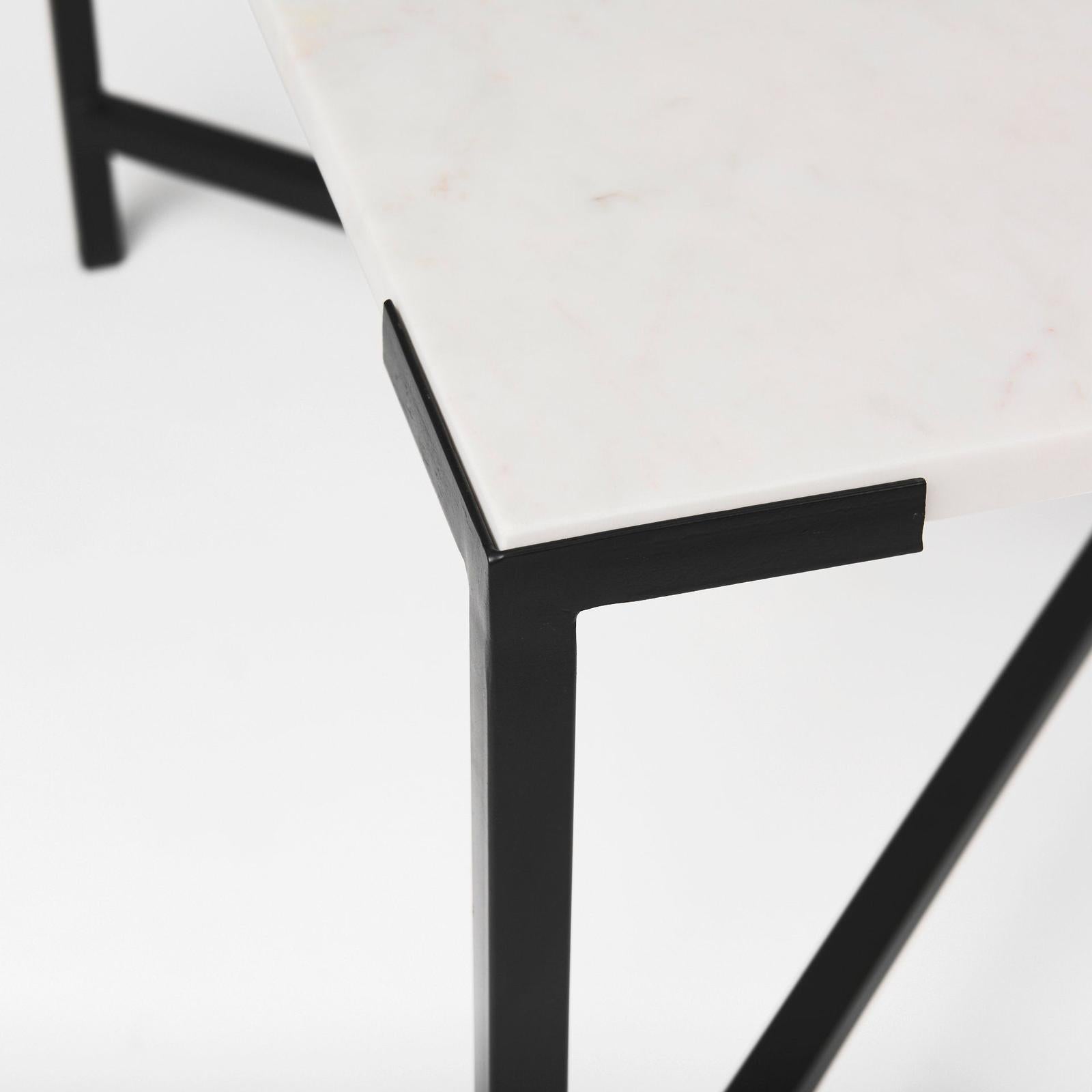 Mercana Lucas White Marble Top Black Metal Base Coffee Table