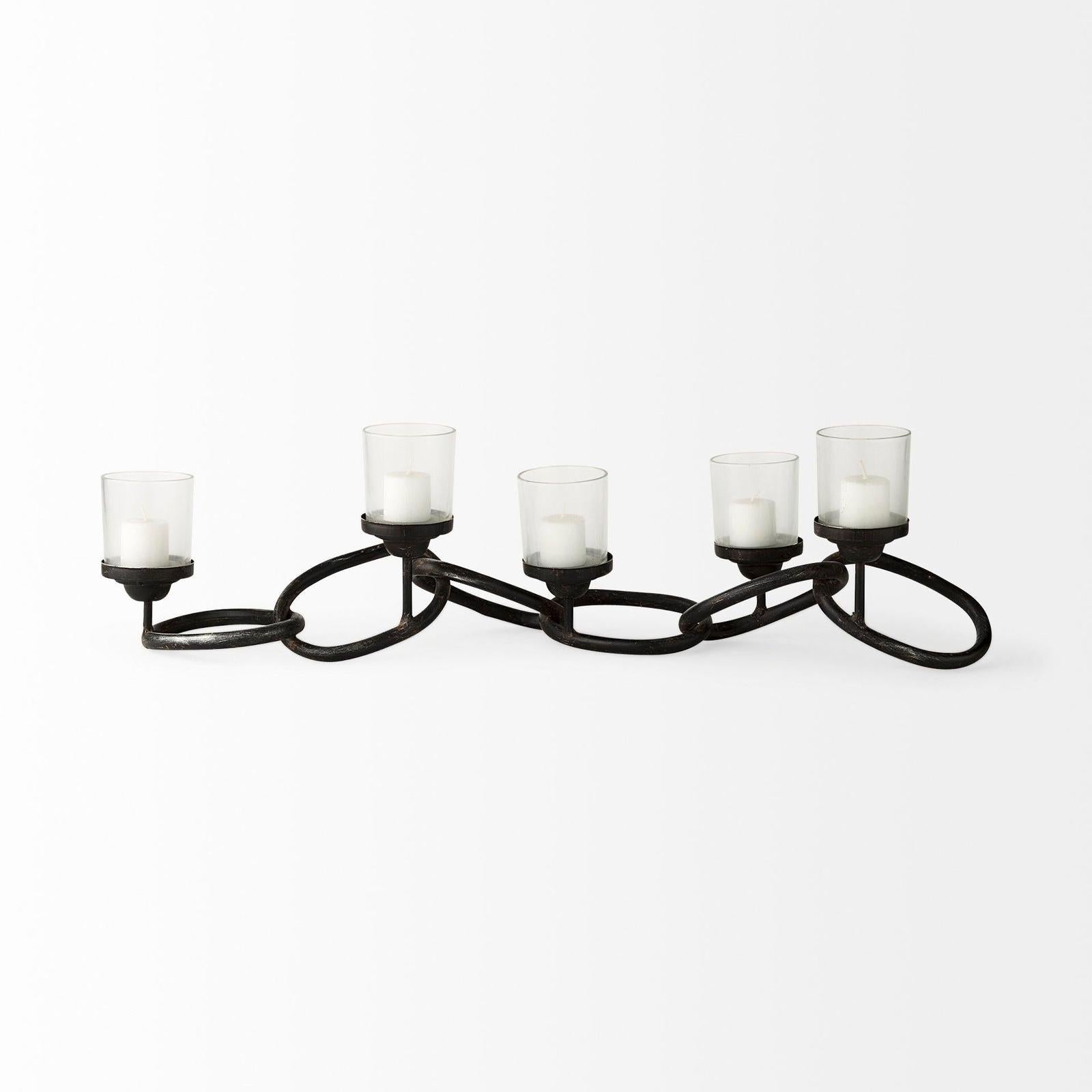 Mercana Quito Black Metal Chain-Link Five Candle Table Candle Holder Clearance