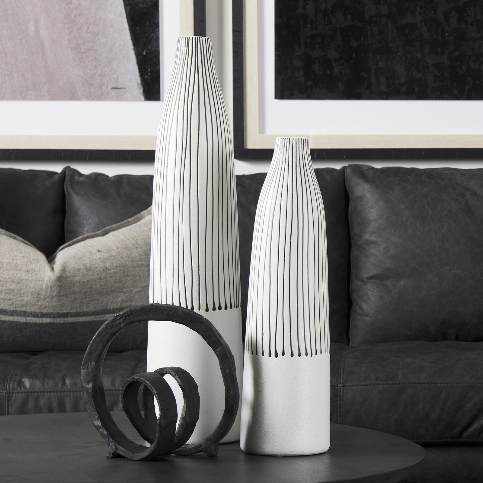 Mercana Kira Small White Pinstripe Ceramic Vase