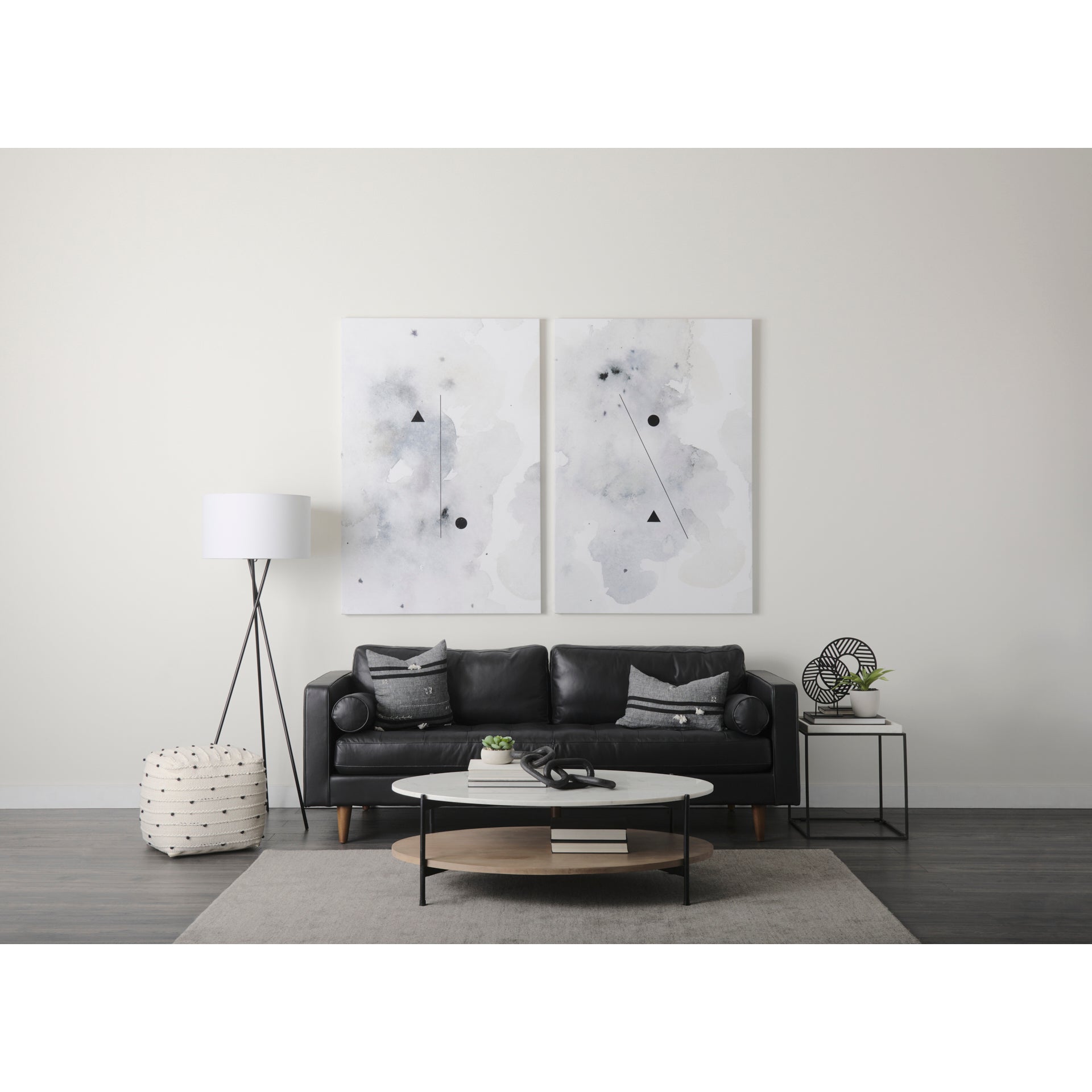 Mercana Amaira Cream/Black/White patterned Wool and Cotton Pouf