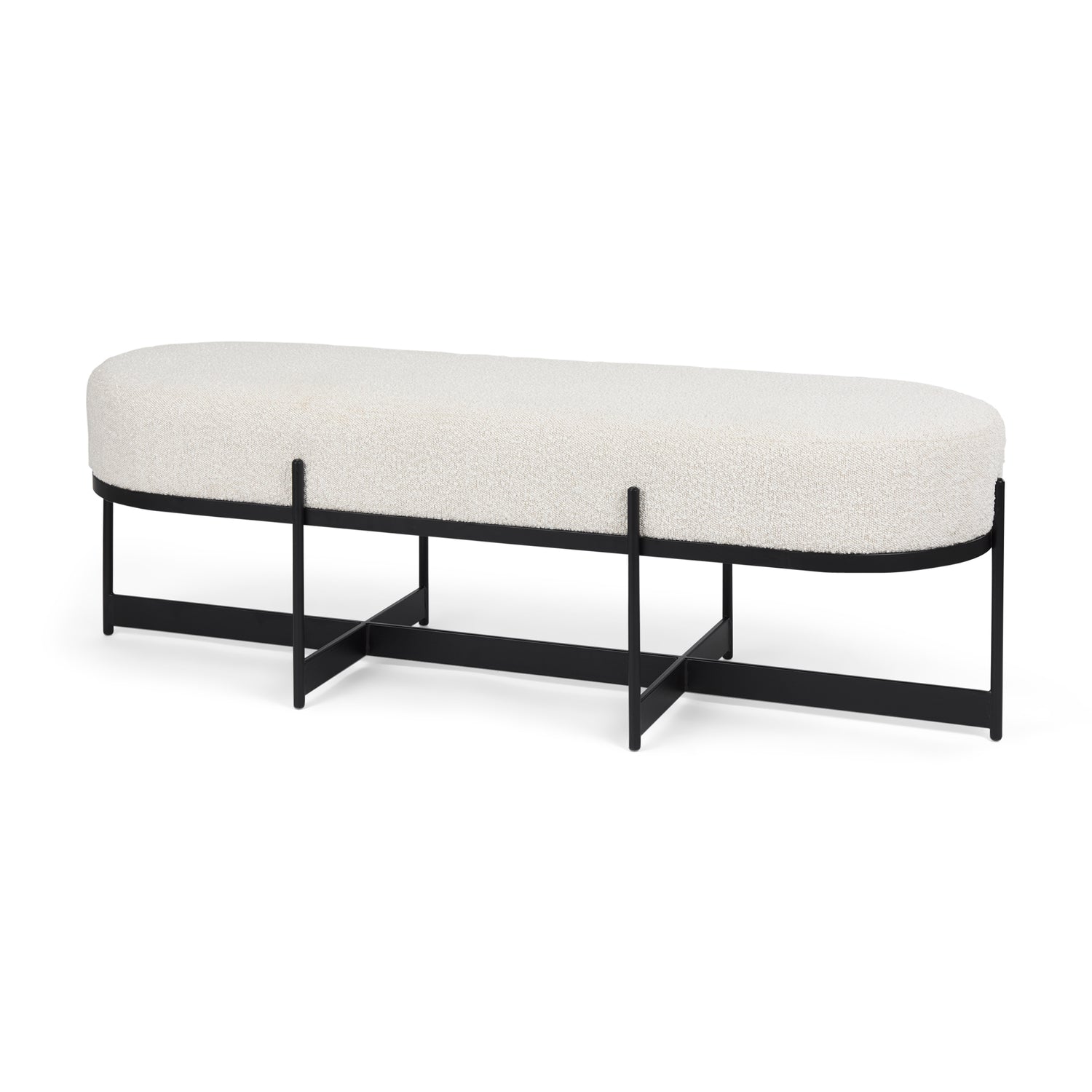 Mercana Amelia Cream Boucle W/Black Metal Upholstered Bench