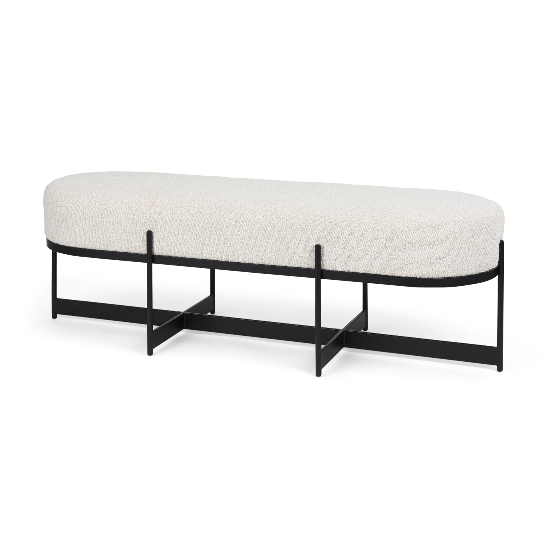 Mercana Amelia Cream Boucle W/Black Metal Upholstered Bench