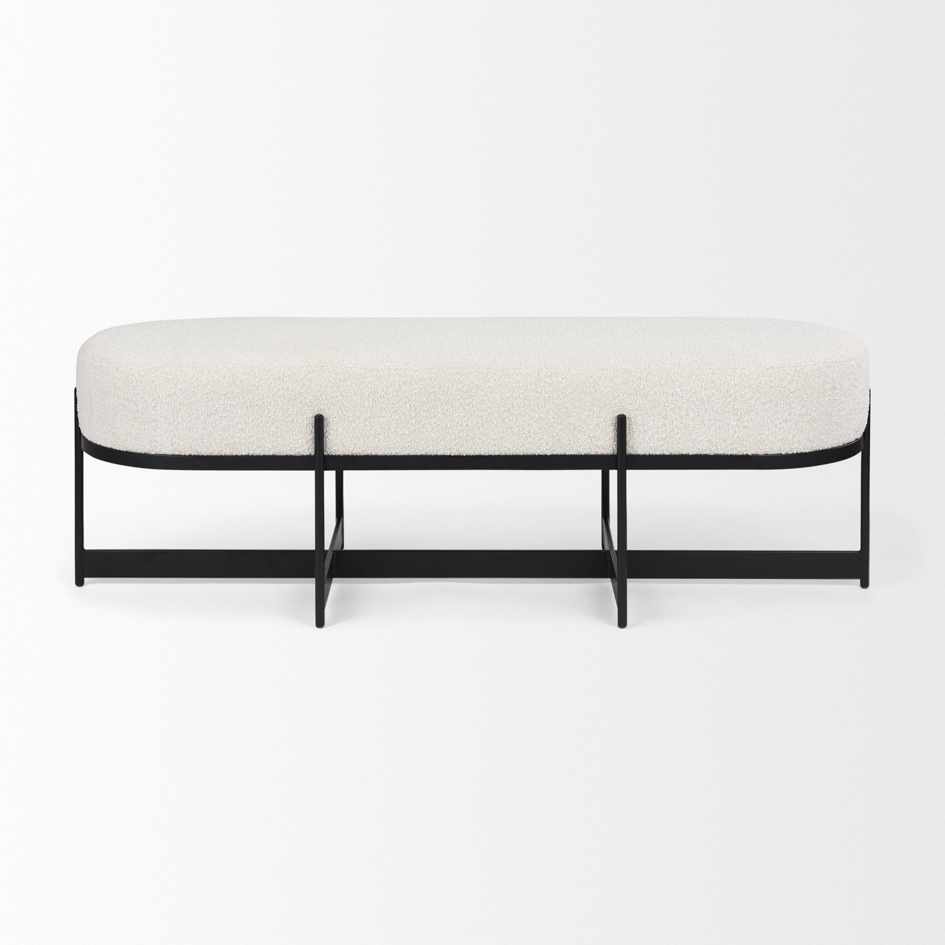 Mercana Amelia Cream Boucle W/Black Metal Upholstered Bench
