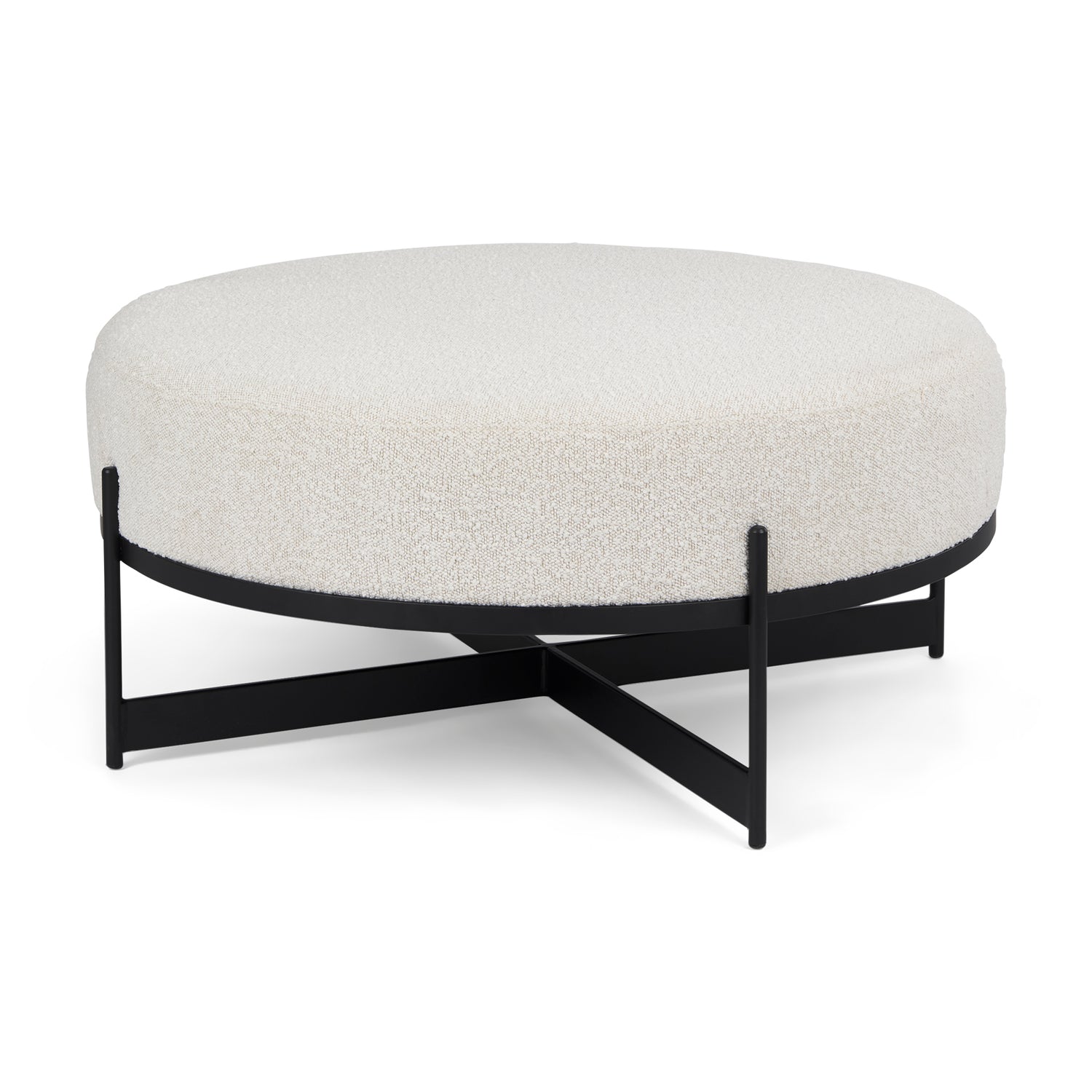 Mercana Amelia  Cream Boucle W/Black Metal Upholstered Ottoman