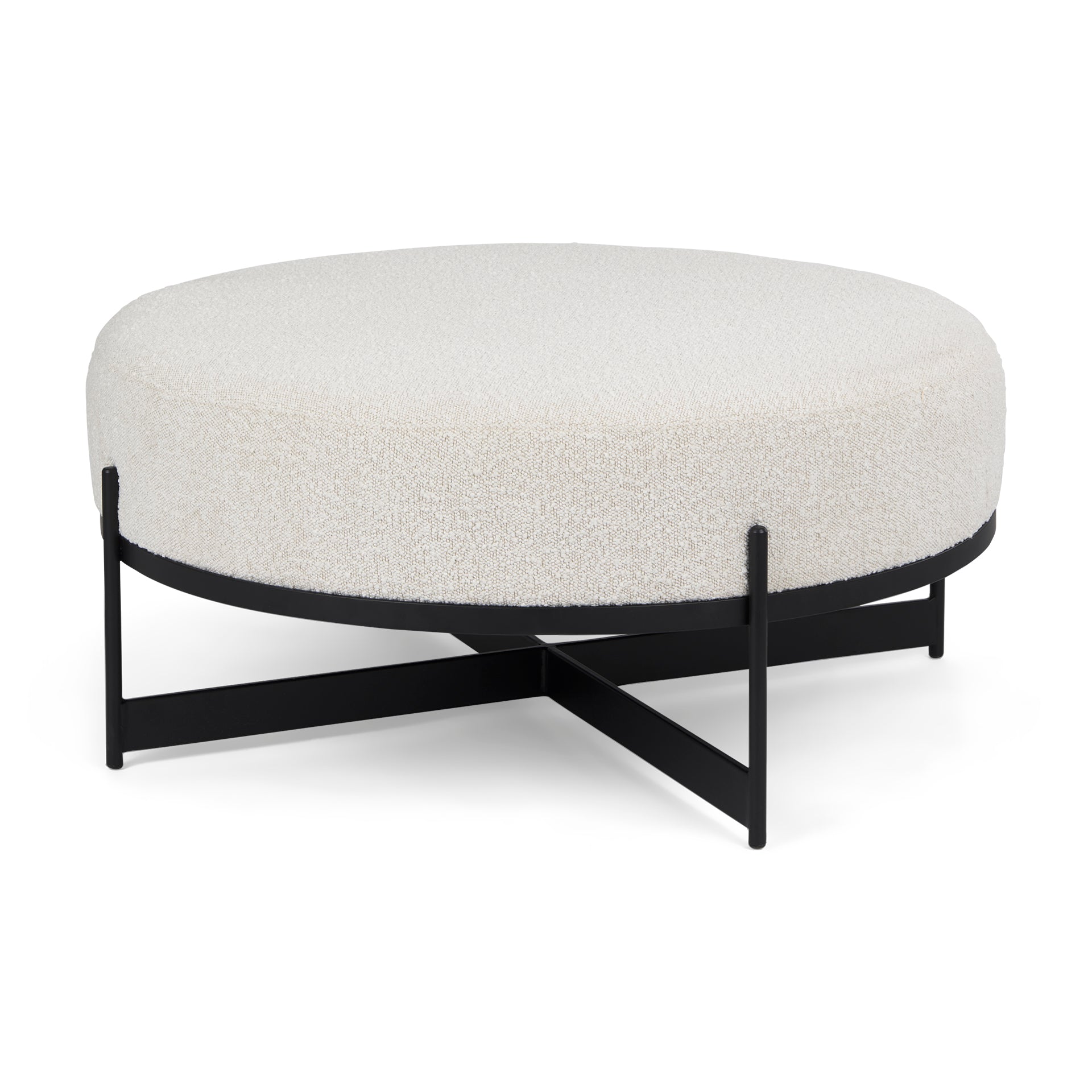 Mercana Amelia  Cream Boucle W/Black Metal Upholstered Ottoman