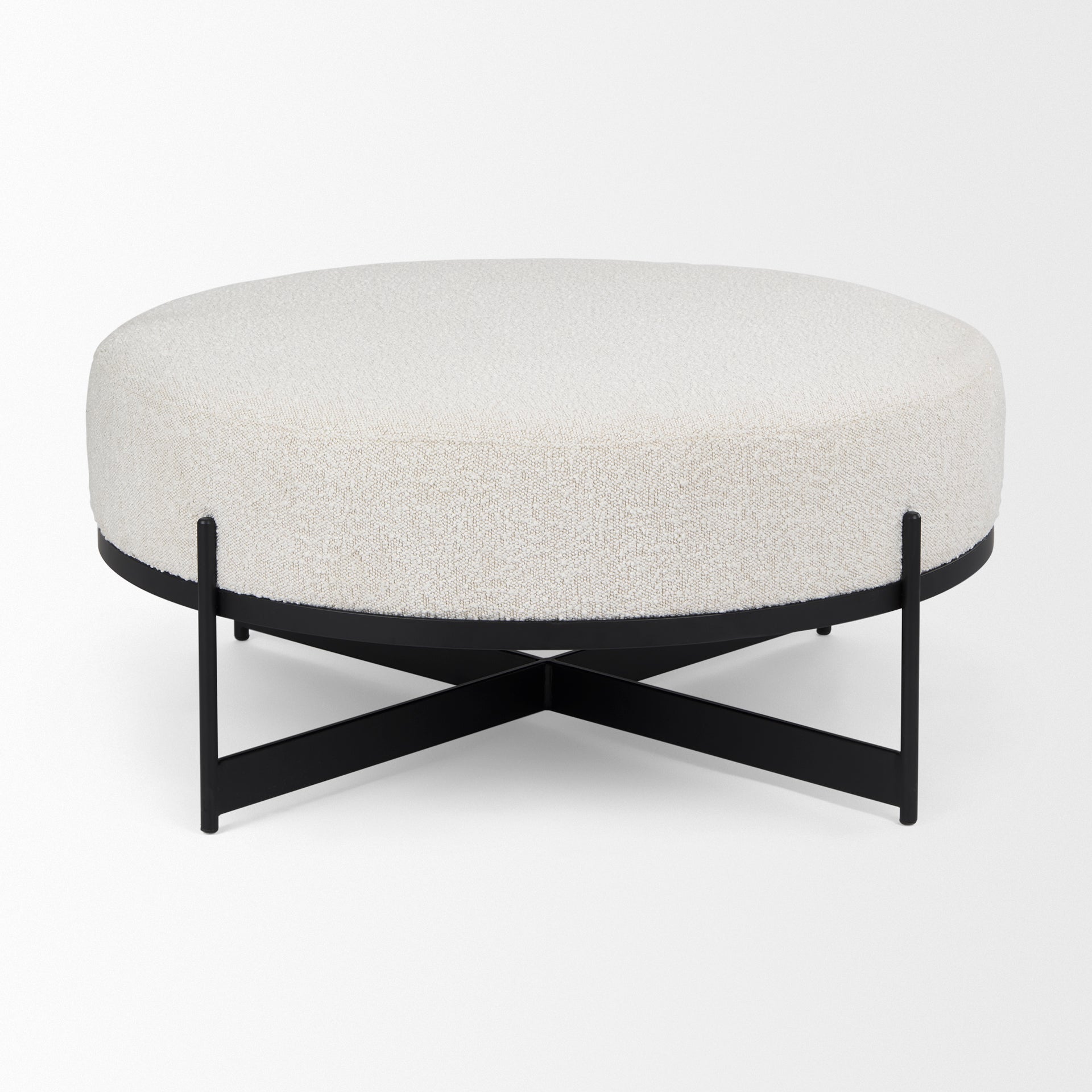 Mercana Amelia  Cream Boucle W/Black Metal Upholstered Ottoman