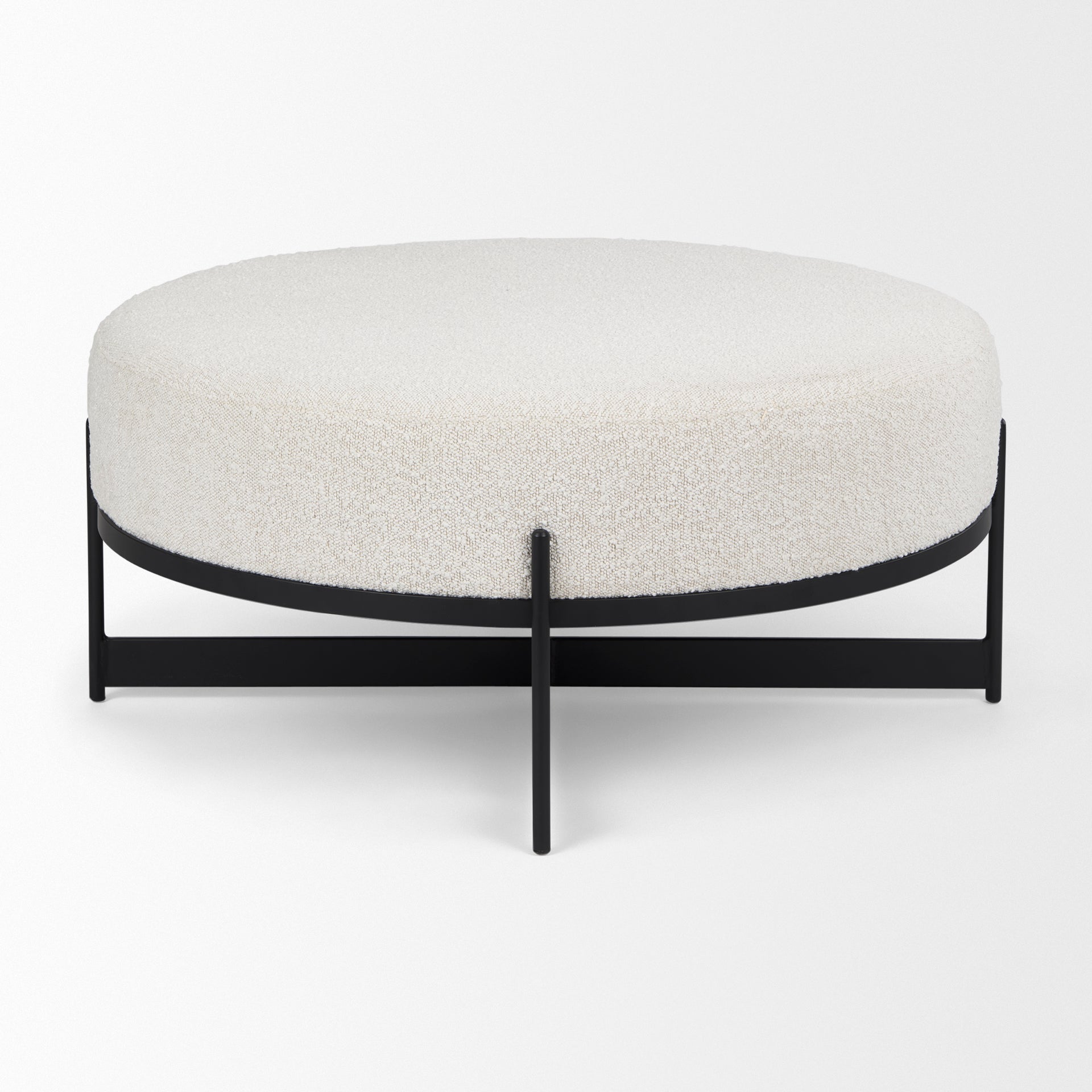 Mercana Amelia  Cream Boucle W/Black Metal Upholstered Ottoman