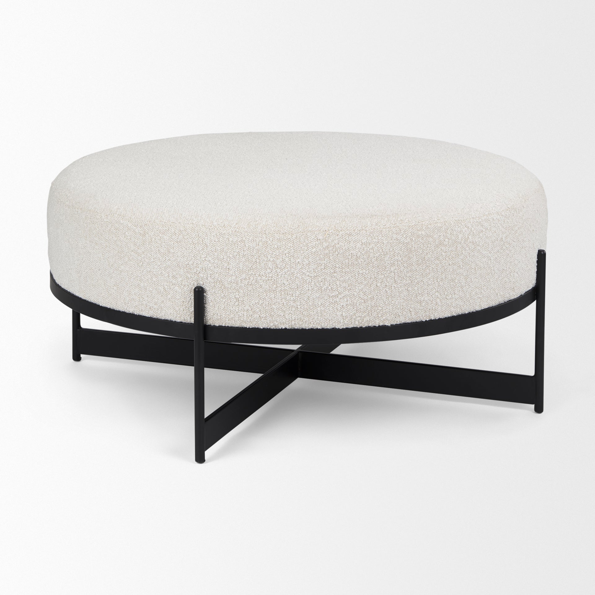 Mercana Amelia  Cream Boucle W/Black Metal Upholstered Ottoman