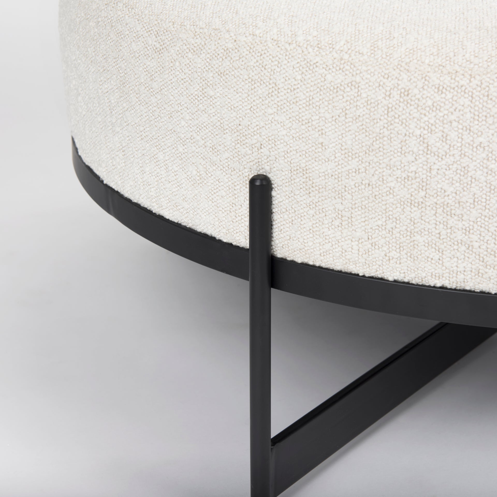 Mercana Amelia  Cream Boucle W/Black Metal Upholstered Ottoman
