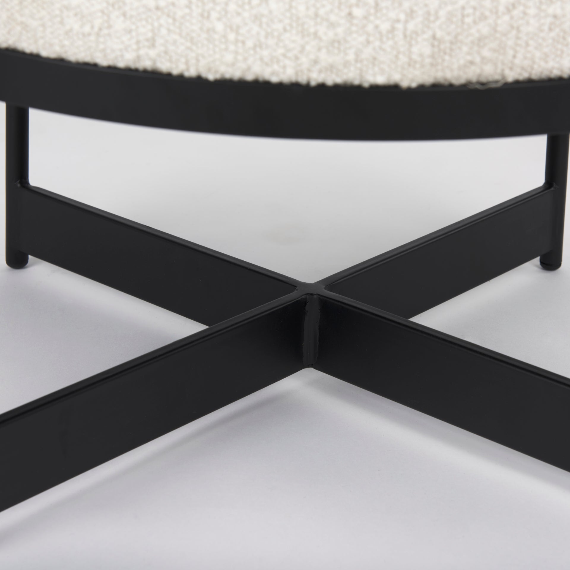 Mercana Amelia Cream Boucle W/Black Metal Upholstered Pouf
