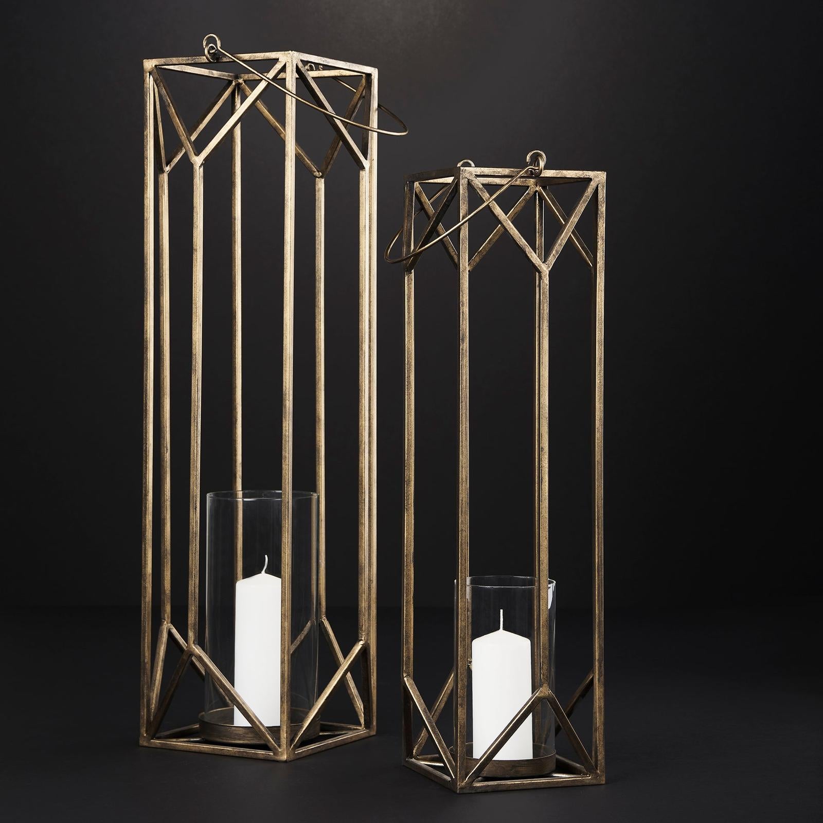 Mercana Ivy Gold Metal Geometric Cage Candle Holder Lantern Clearance