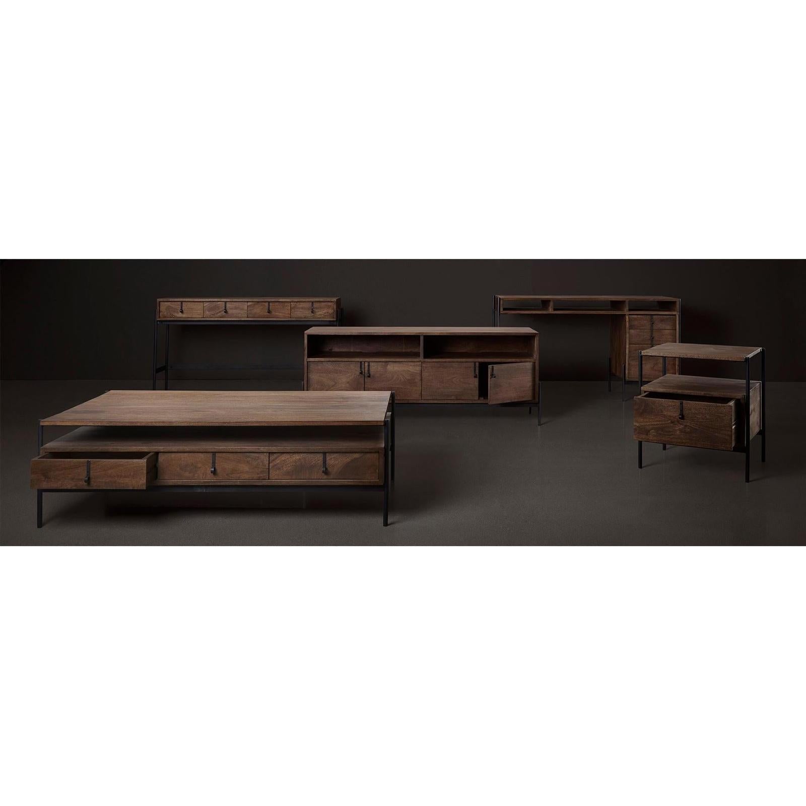 Mercana Glenn Dark Brown Wood w/ Black Iron Frame Square End/Side Table
