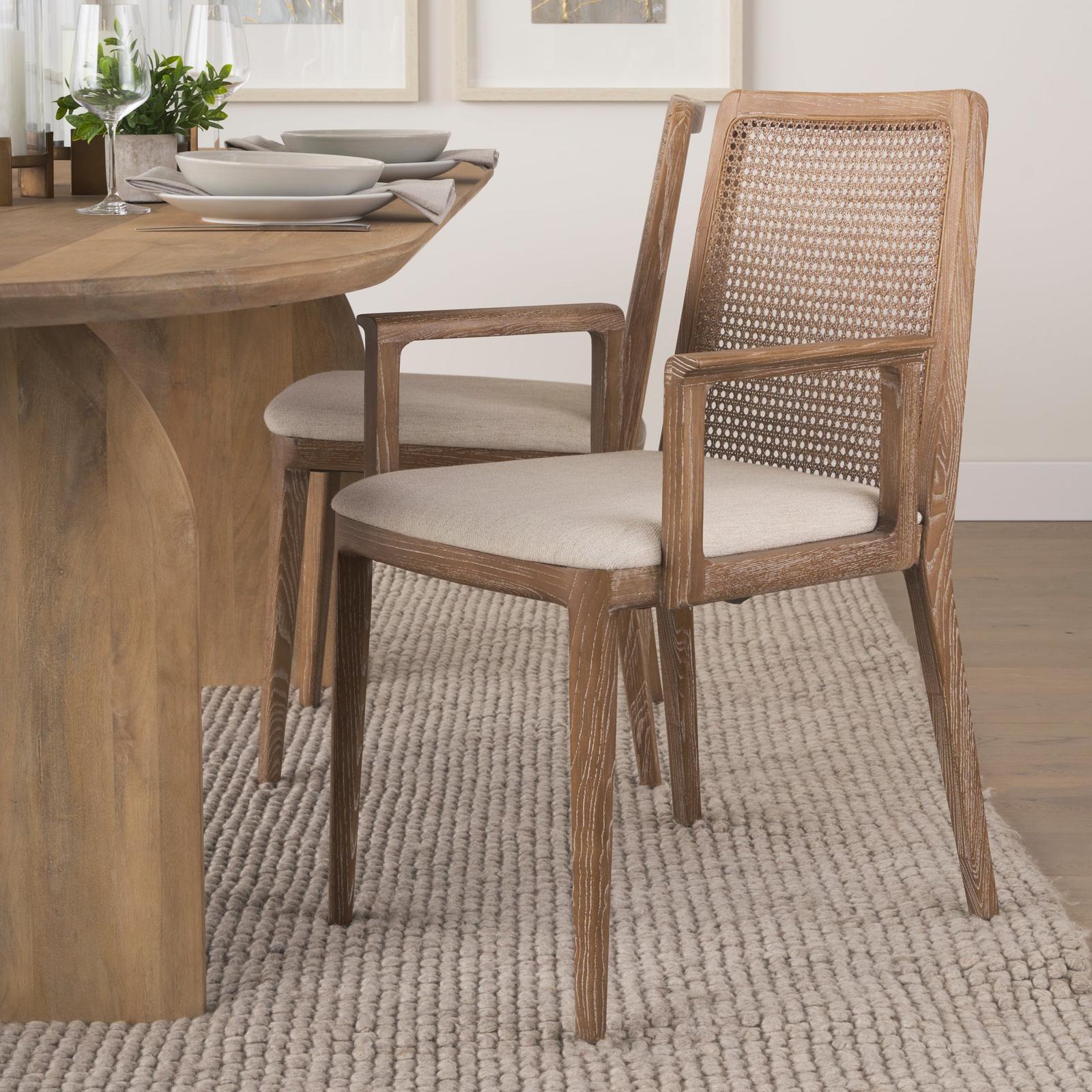 Mercana Clara Wood W/ Cream Fabric Seat and Cane Back Dining Chair