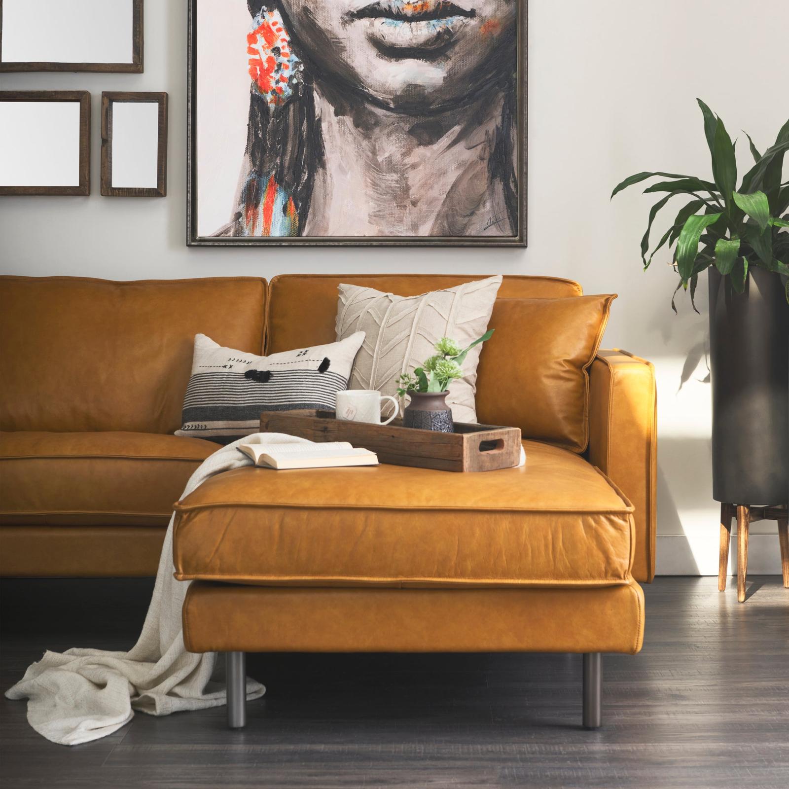 Mercana D'Arcy Tan Leather Chaise Sectional Clearance
