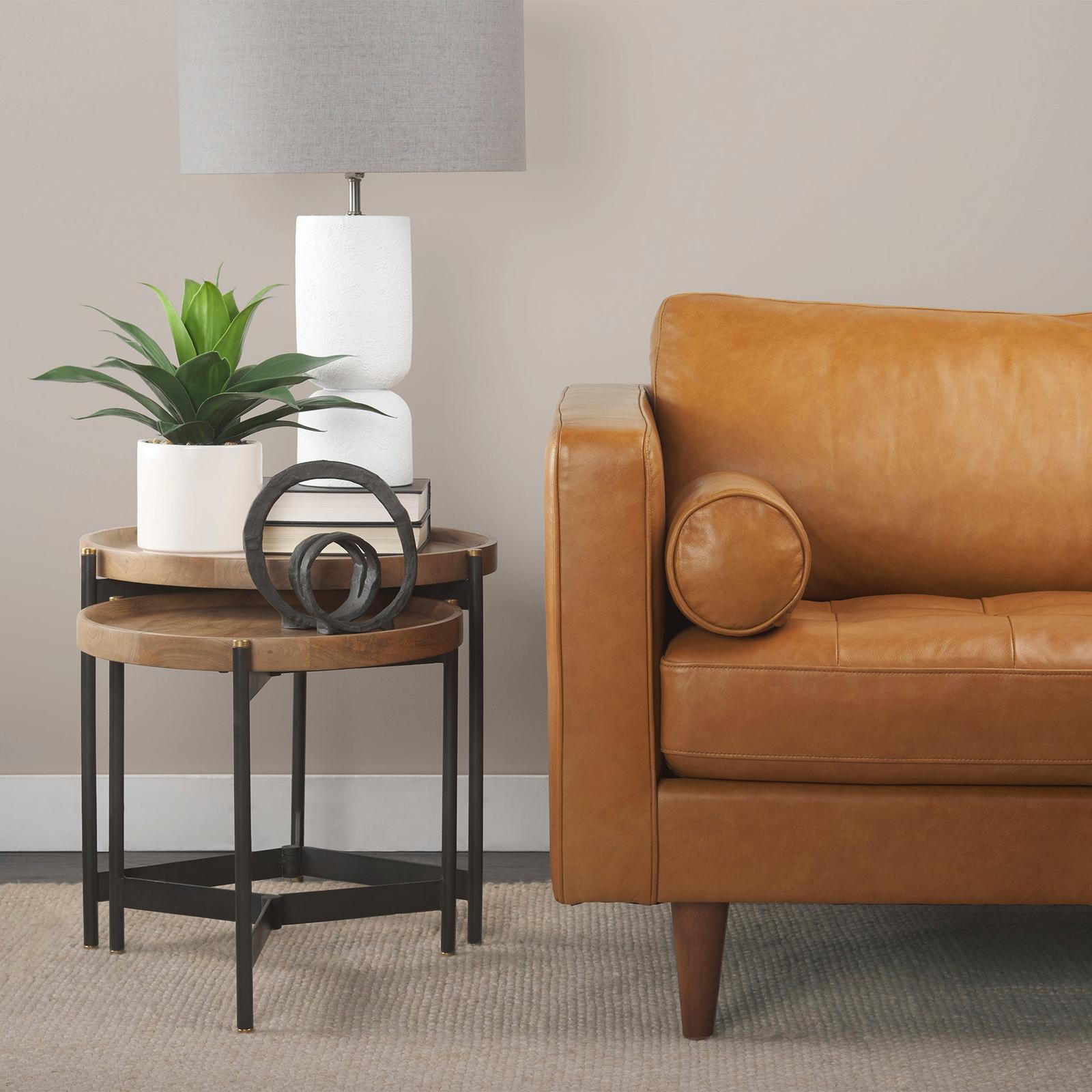 Mercana Svend Tan Leather Chaise Sectional Clearance